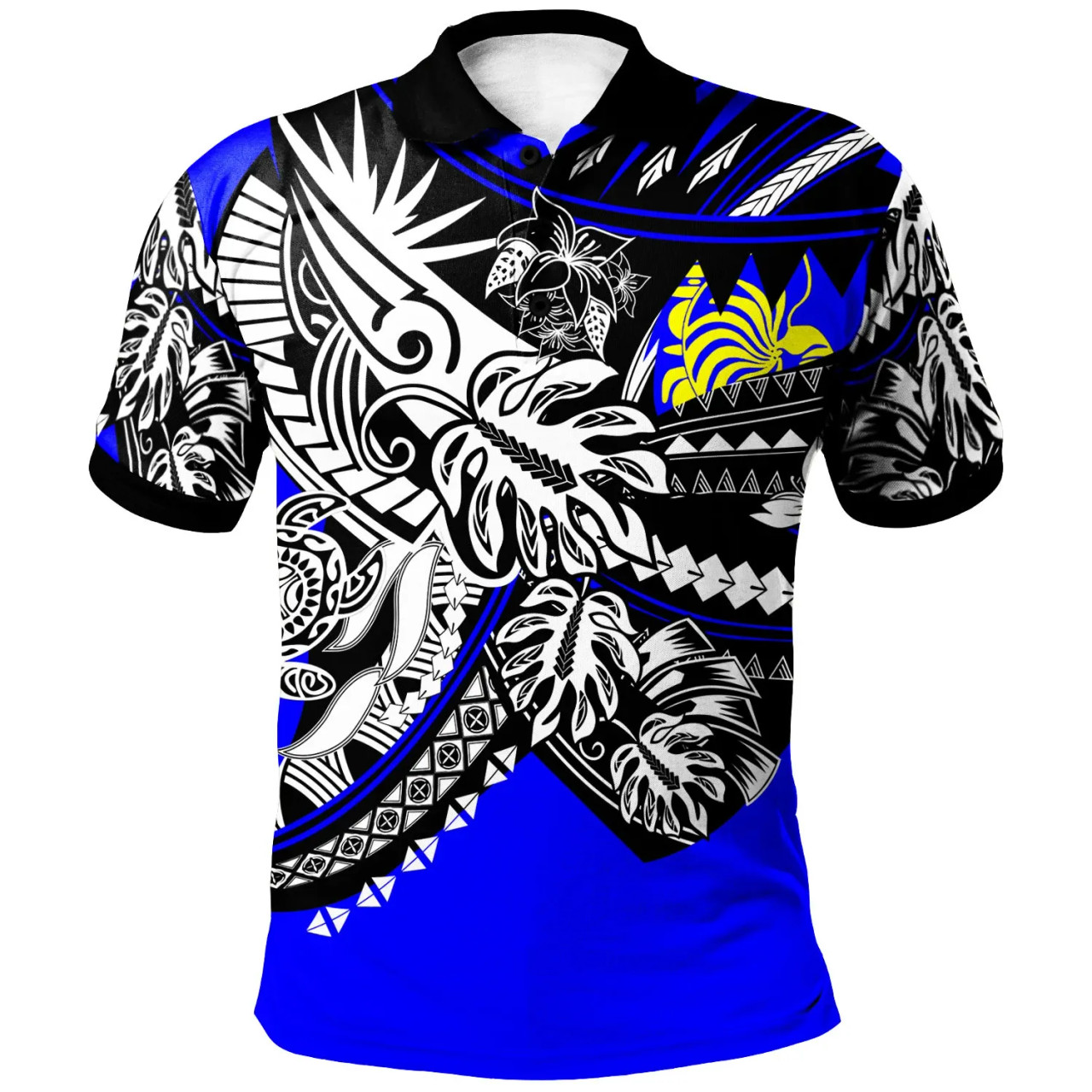 New Caledonia Polo Shirt  - Tribal Jungle Blue Pattern 1