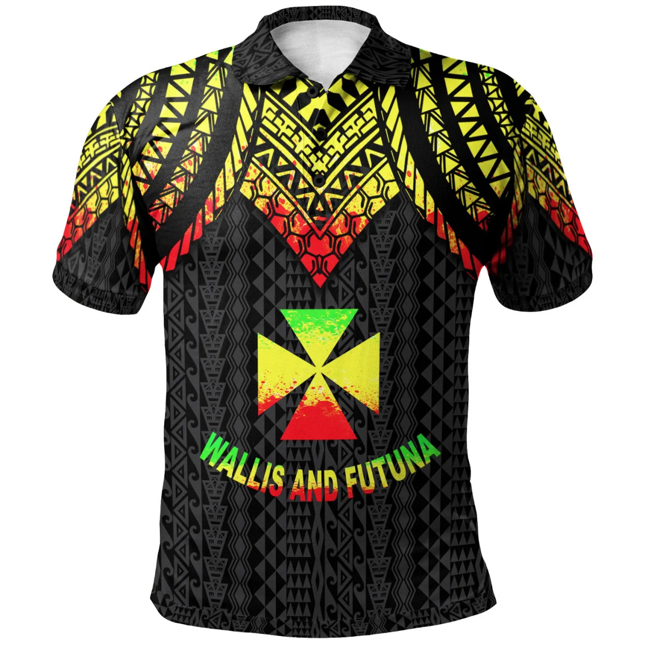 Wallis And Futuna Polo Shirt - Polynesian Armor Style Reagge 1