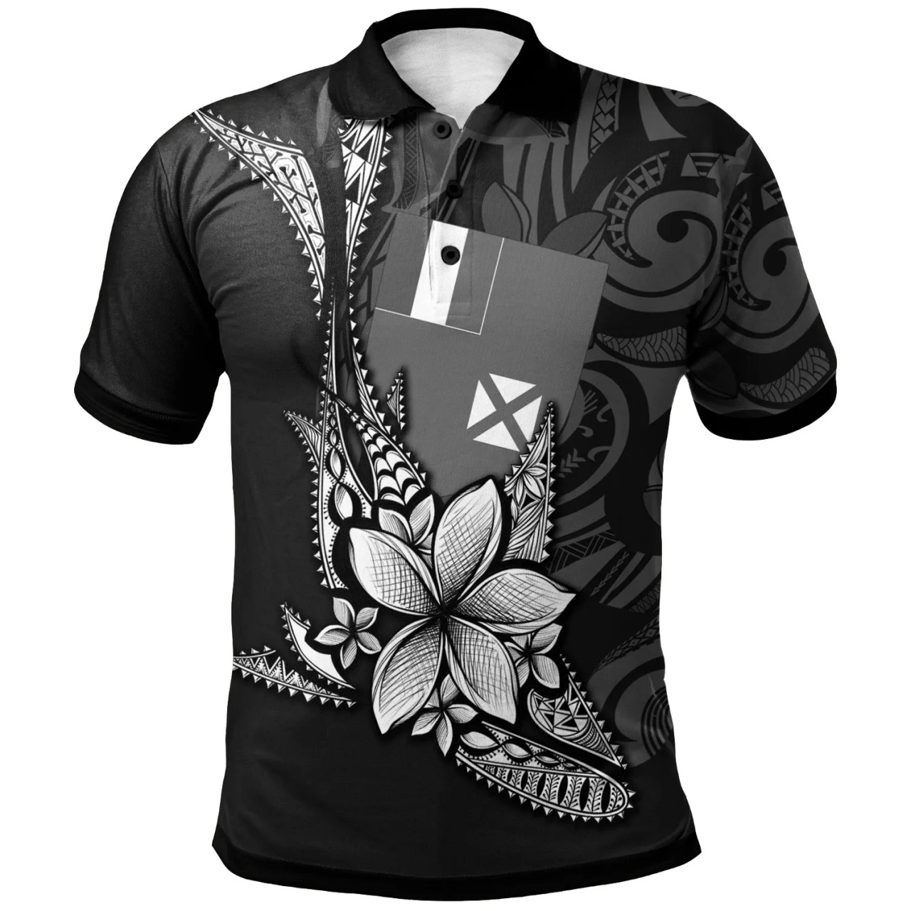 Wallis and Futuna Polo Shirt - Fish With Plumeria Flowers Style 1