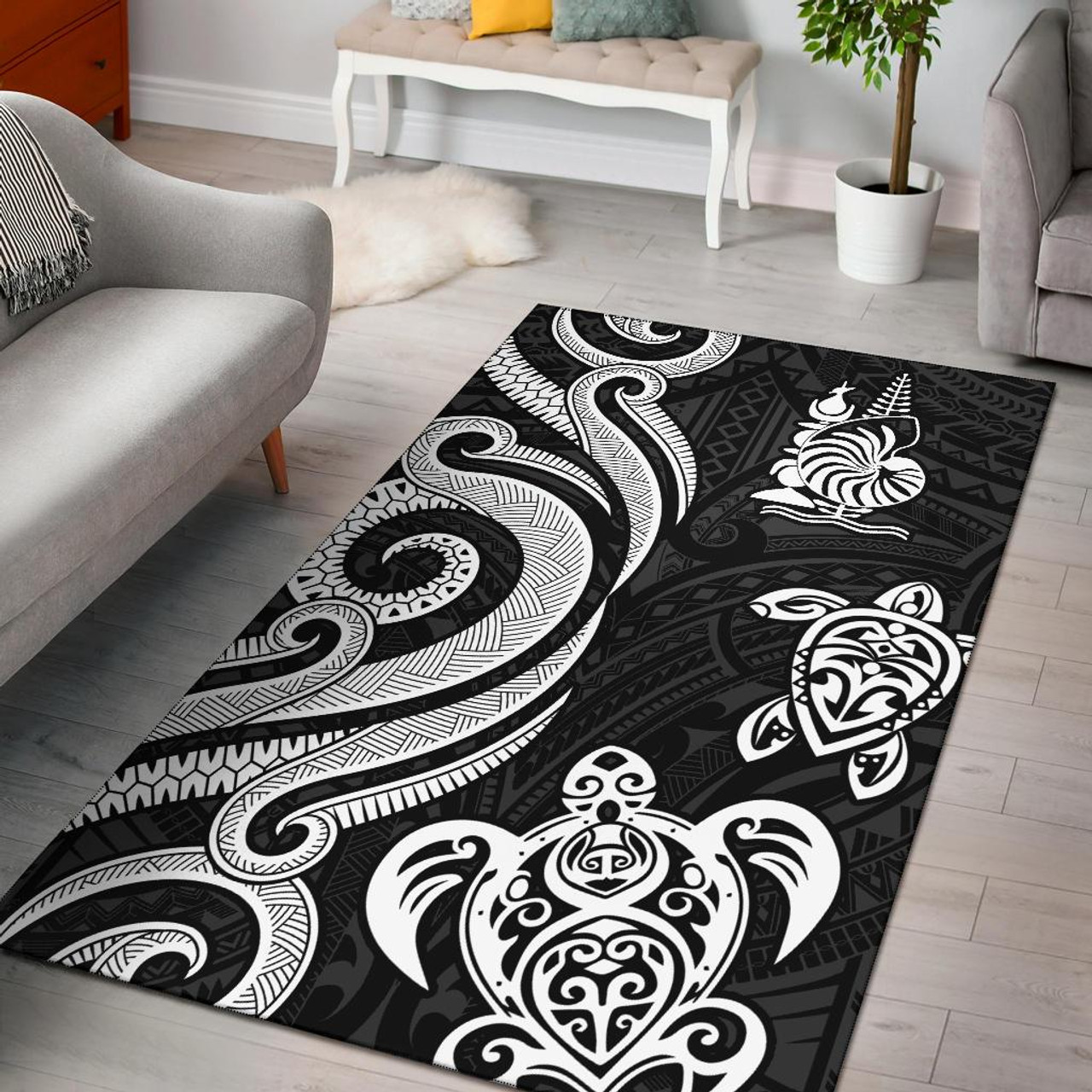 New Caledonia Area Rug - White Tentacle Turtle Polynesian 1