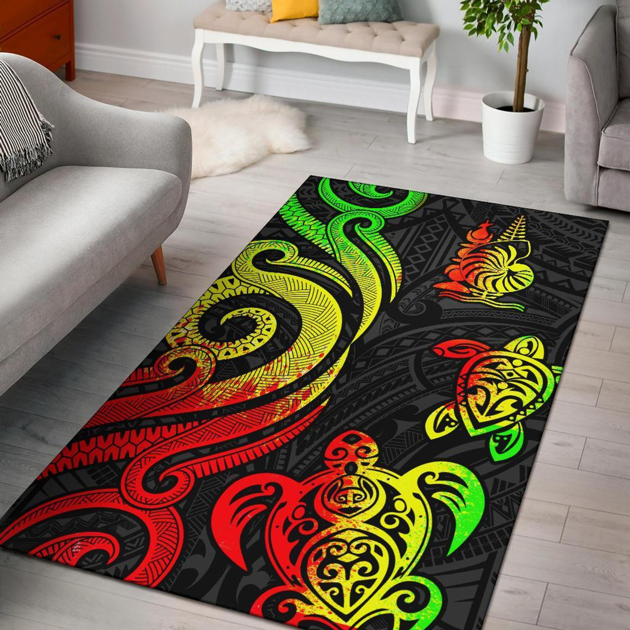 New Caledonia Area Rug - Reggae Tentacle Turtle Polynesian 1