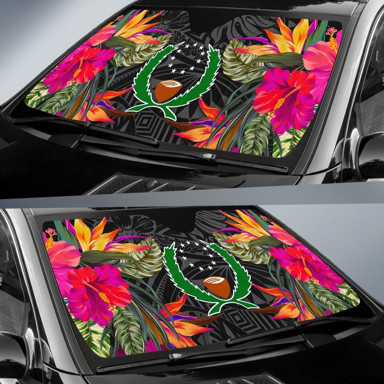 Pohnpei Auto Sun Shades - Hibiscus Pattern