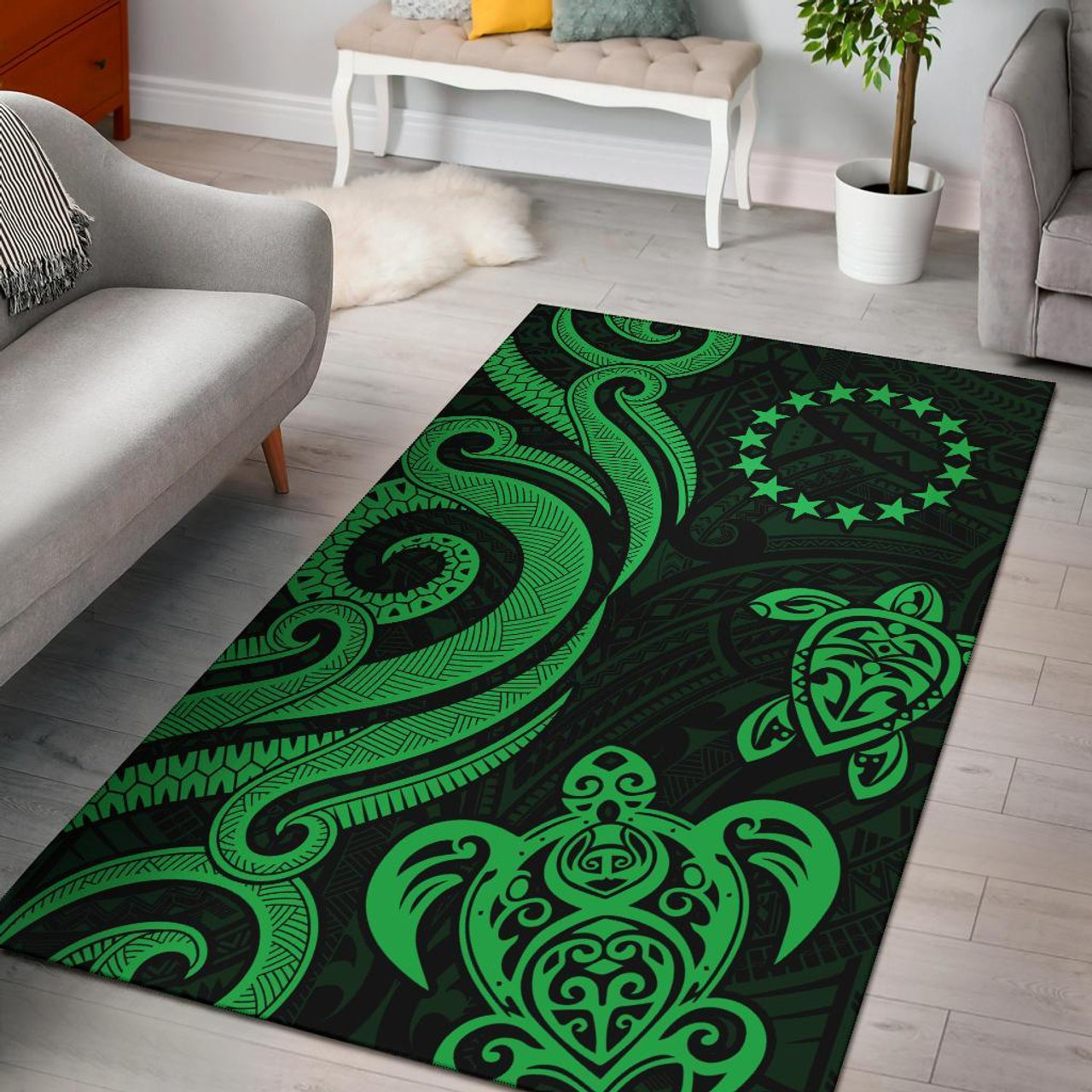 Cook Islands Area Rug - Green Tentacle Turtle Polynesian 1