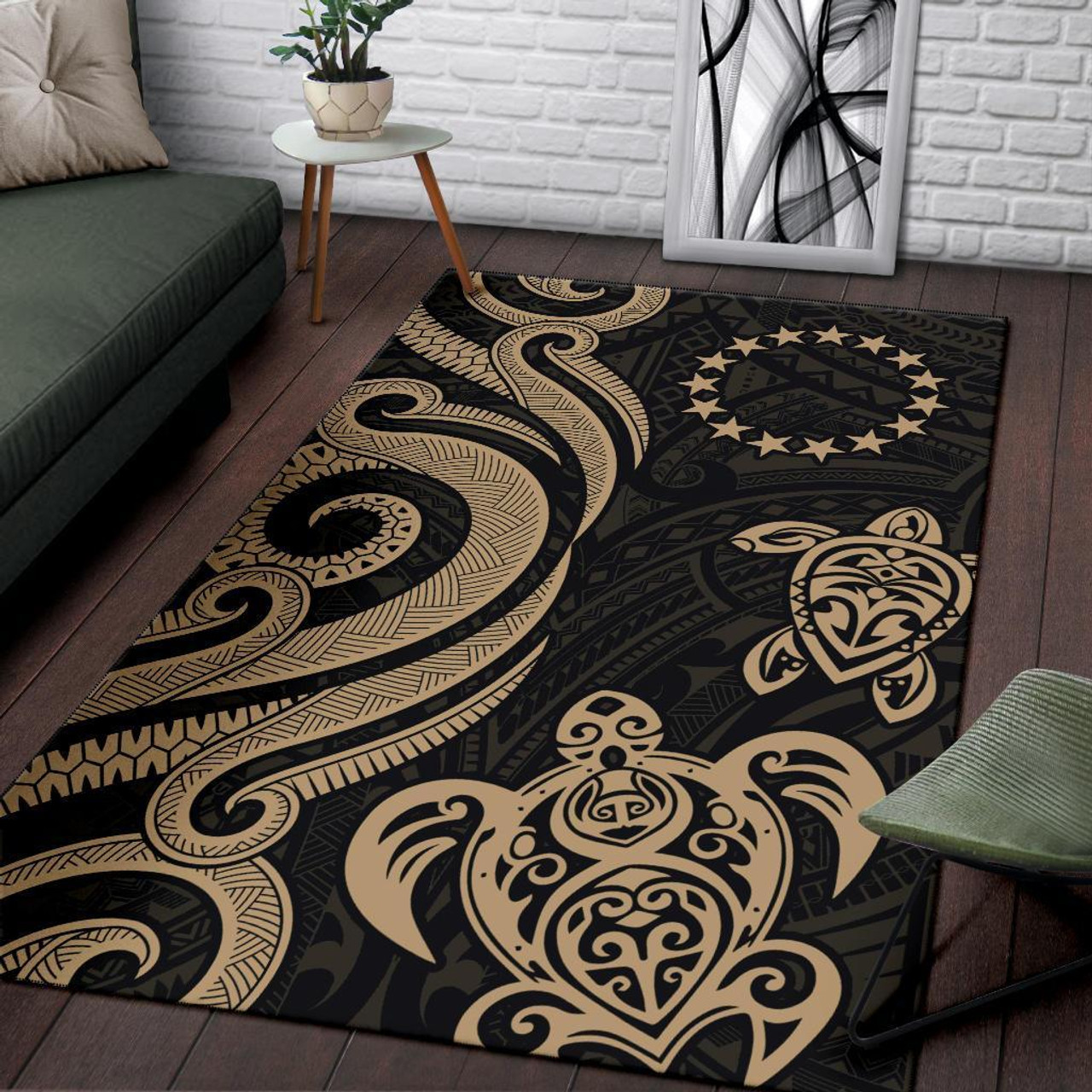 Cook Islands Area Rug - Gold Tentacle Turtle Polynesian 3