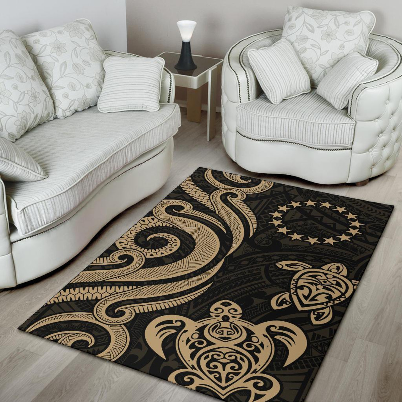 Cook Islands Area Rug - Gold Tentacle Turtle Polynesian 4