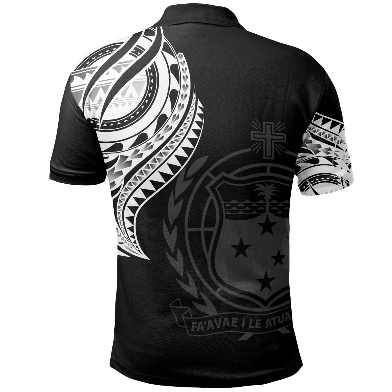 Samoa Polo Shirt - Samoan Tatau White Patterns With Coat Of Arms 2