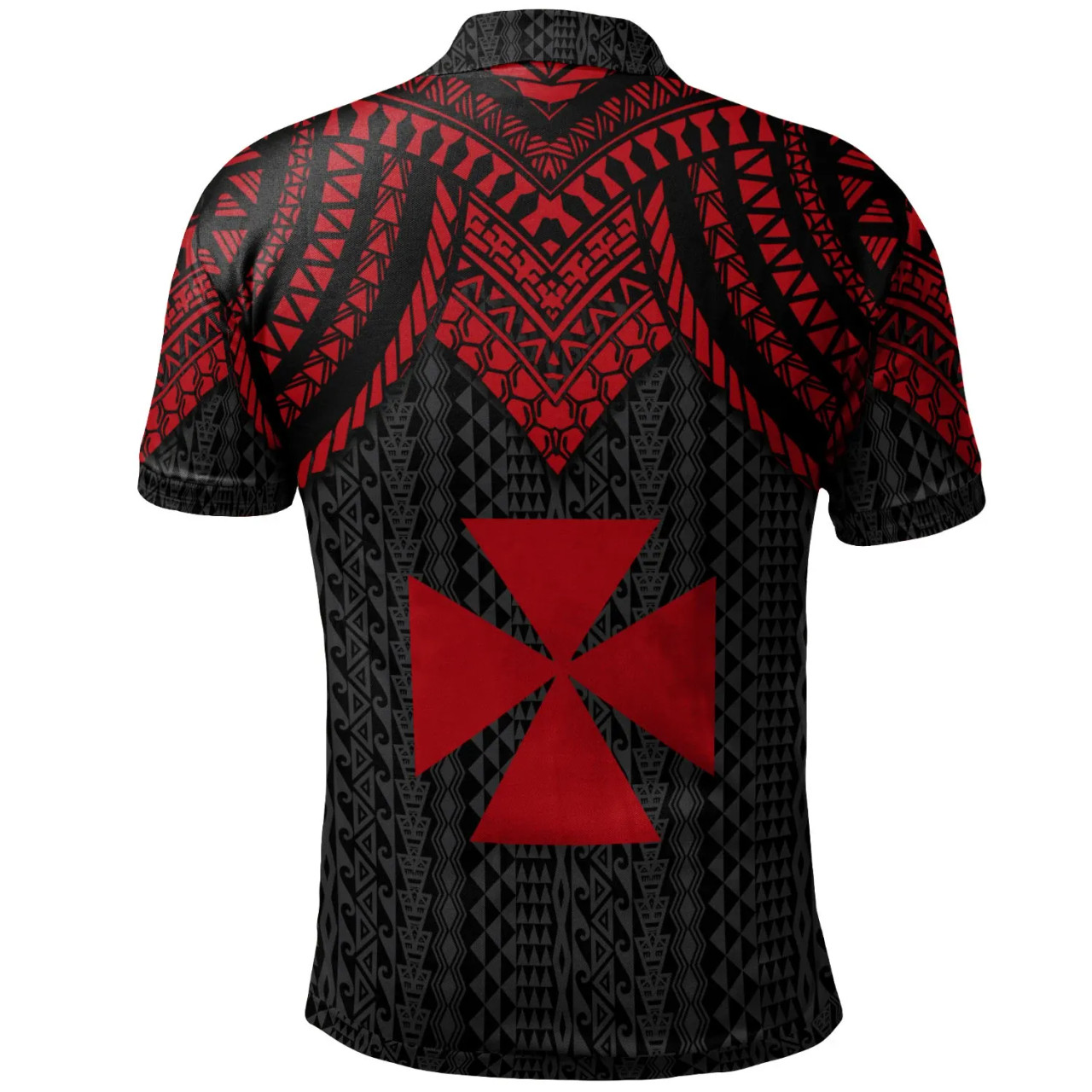 Wallis And Futuna Custom Personalised Polo Shirt - Polynesian Armor Style Red 2