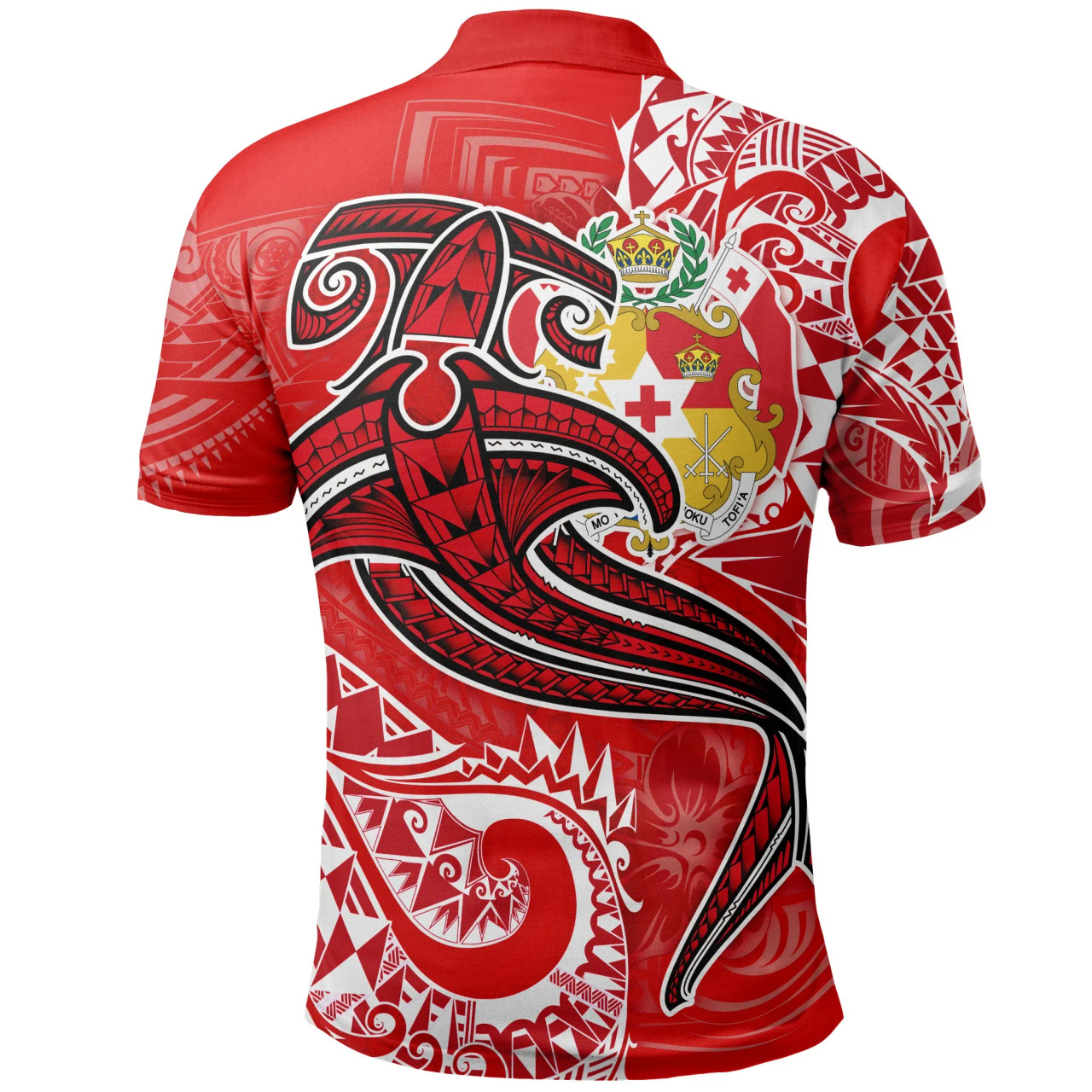Tonga Polo Shirt - Red Shark Polynesian Tattoo 2