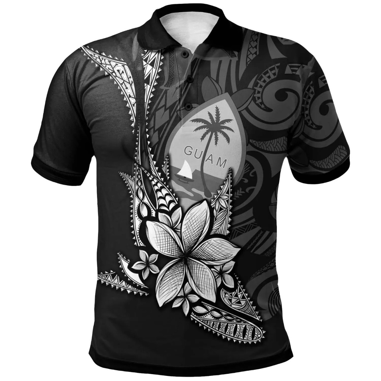 Guam Custom Personalised Polo Shirt - Fish With Plumeria Flowers Style 1