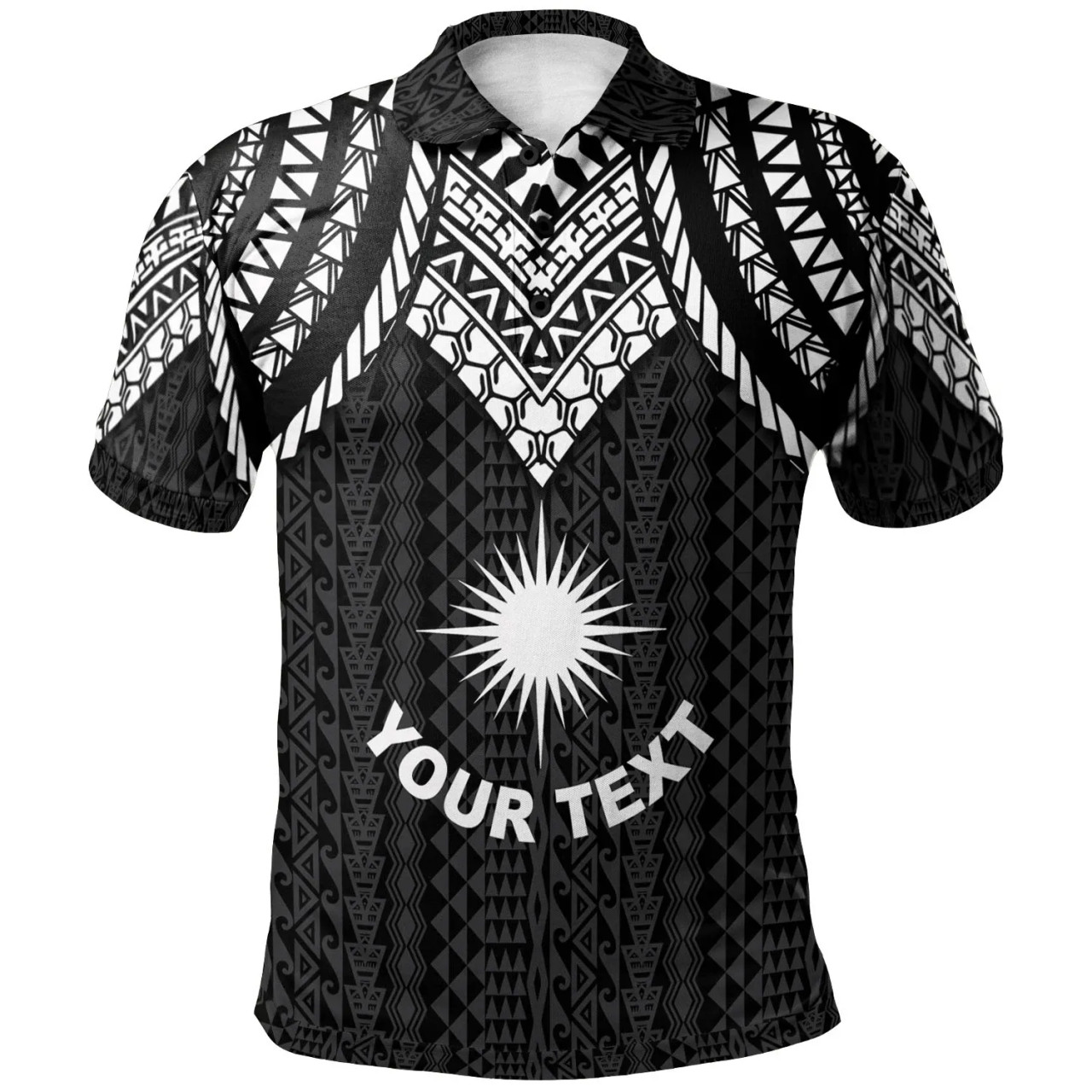 Marshall Islands Custom Personalised Polo Shirt - Polynesian Armor Style Black 1