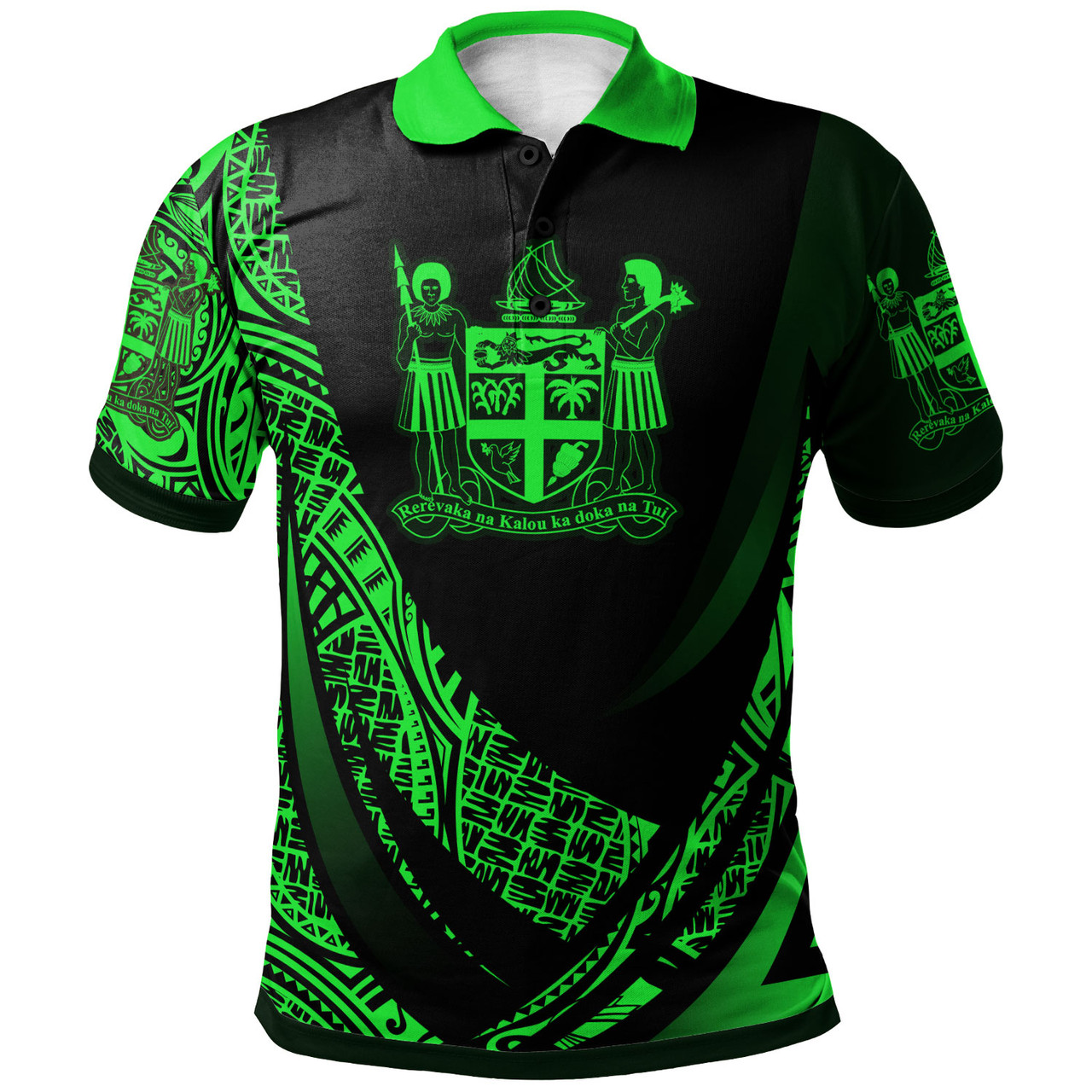 Fiji Polo Shirt - Green Polynesian Patterns Sport Style 1