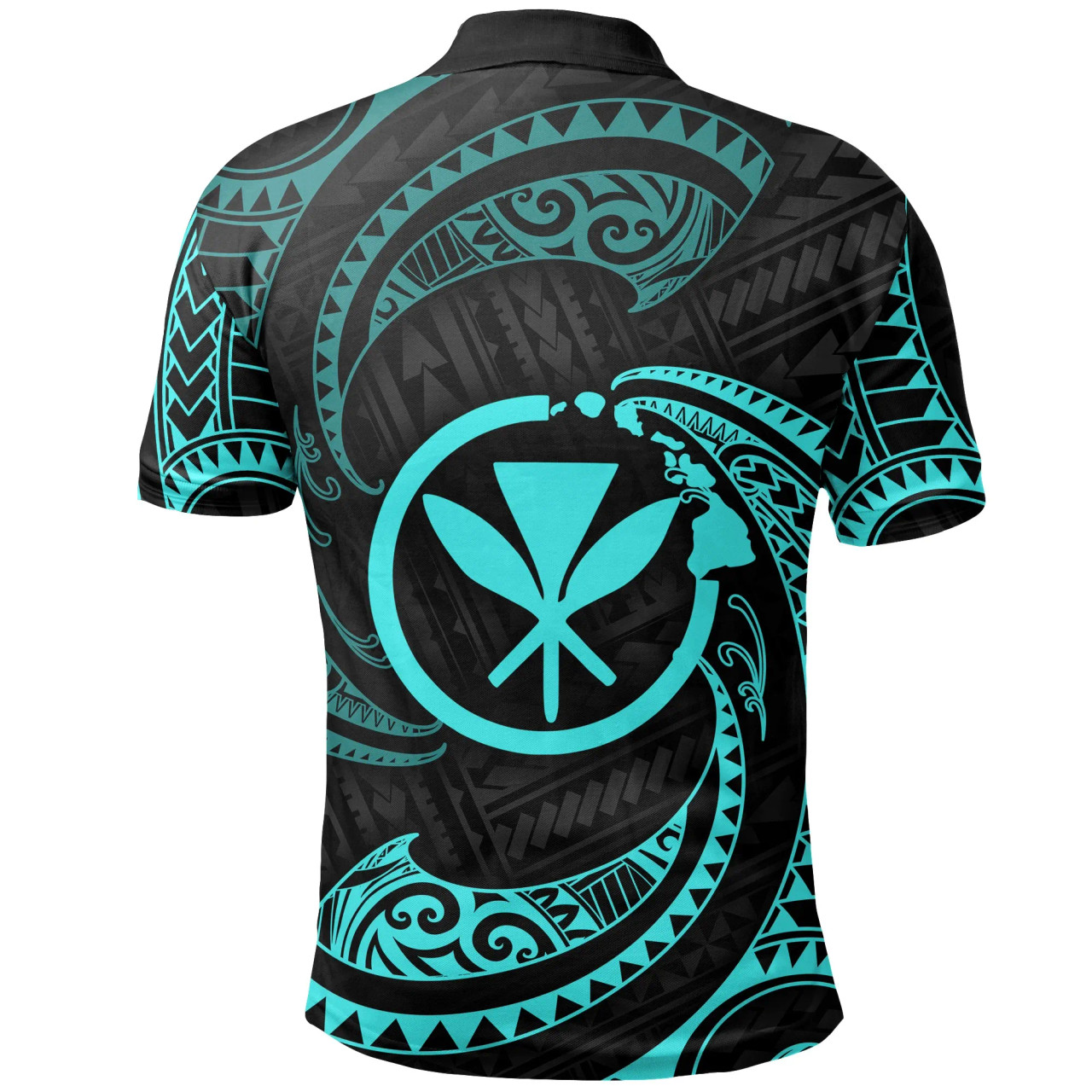 Hawaii Polynesian Custom Personalised Polo Shirt - Neon Blue Tribal Wave 2