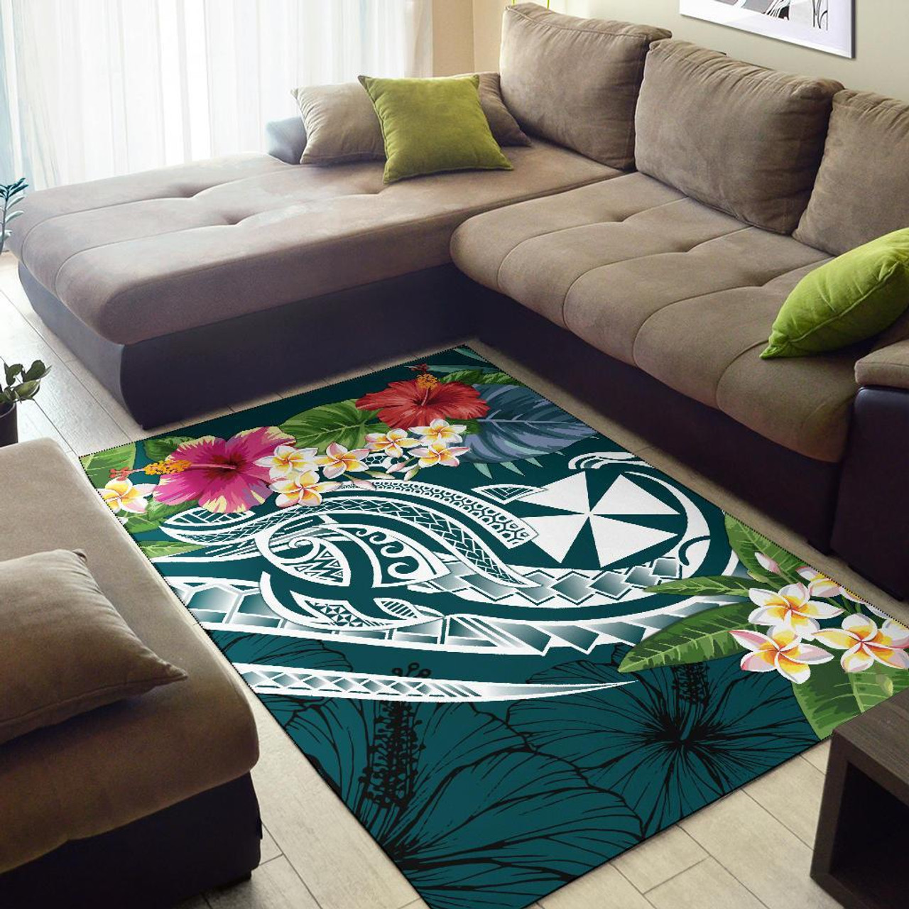 Wallis and Futuna Polynesian Area Rug - Summer Plumeria (Turquoise) Polynesian 2