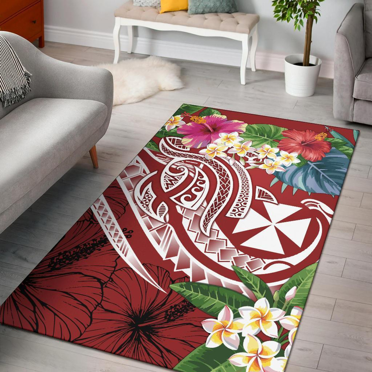 Wallis and Futuna Polynesian Area Rug - Summer Plumeria (Red) Polynesian 1