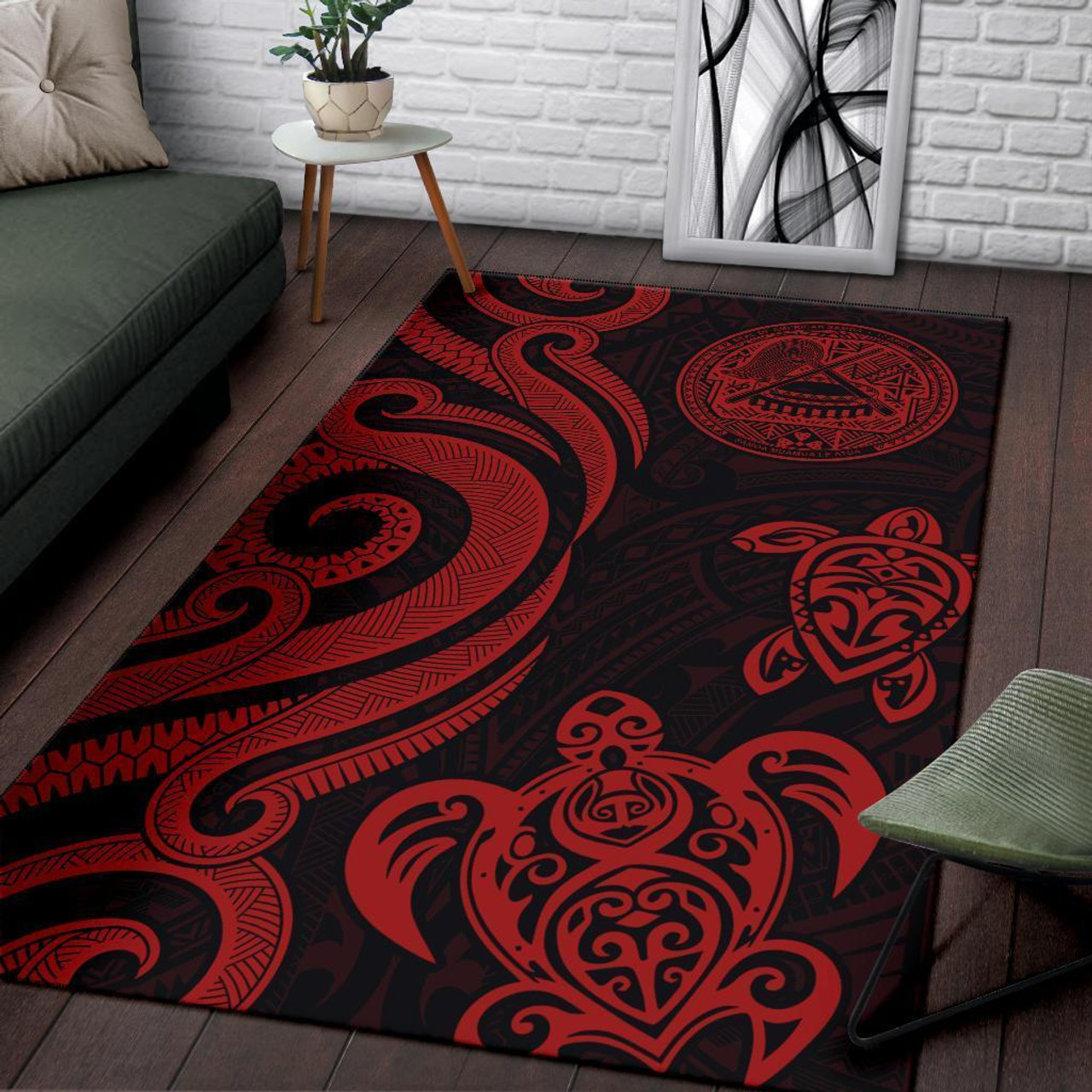 American Samoa Area Rug - Red Tentacle Turtle Polynesian 3