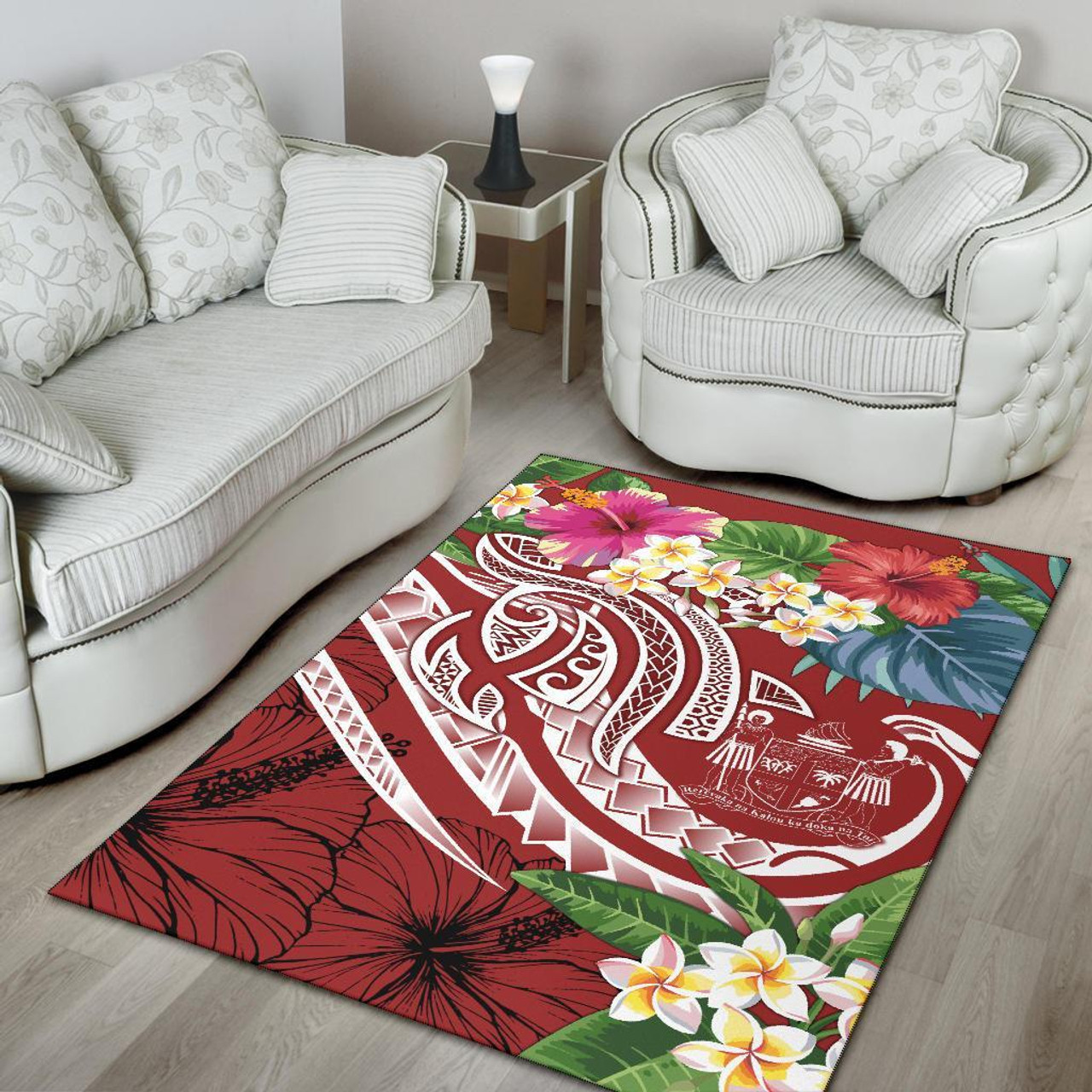 Fiji Polynesian Area Rug - Summer Plumeria (Red) Polynesian 4