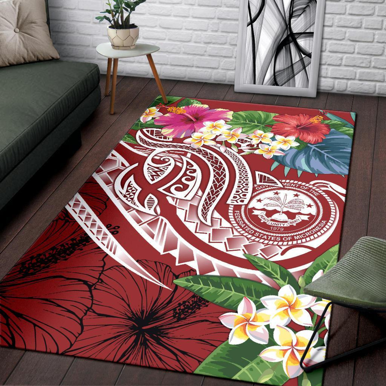 FSM Polynesian Area Rug - Summer Plumeria (Red) Polynesian 3