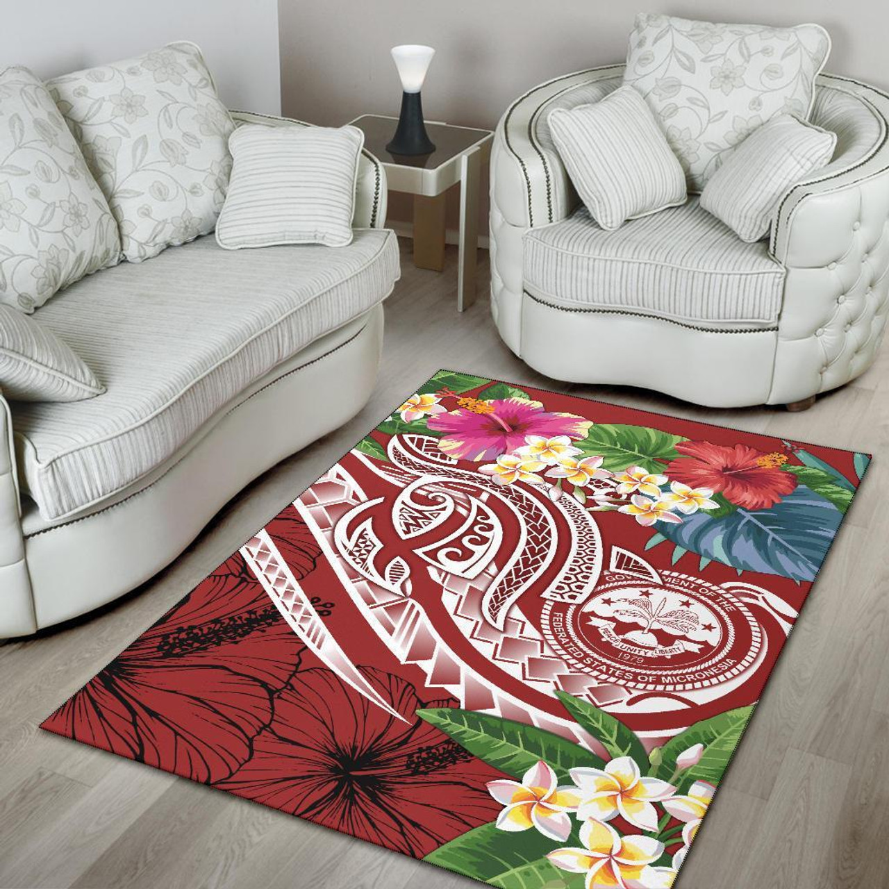 FSM Polynesian Area Rug - Summer Plumeria (Red) Polynesian 4