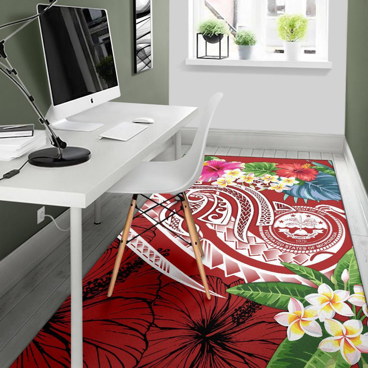 FSM Polynesian Area Rug - Summer Plumeria (Red) Polynesian 5