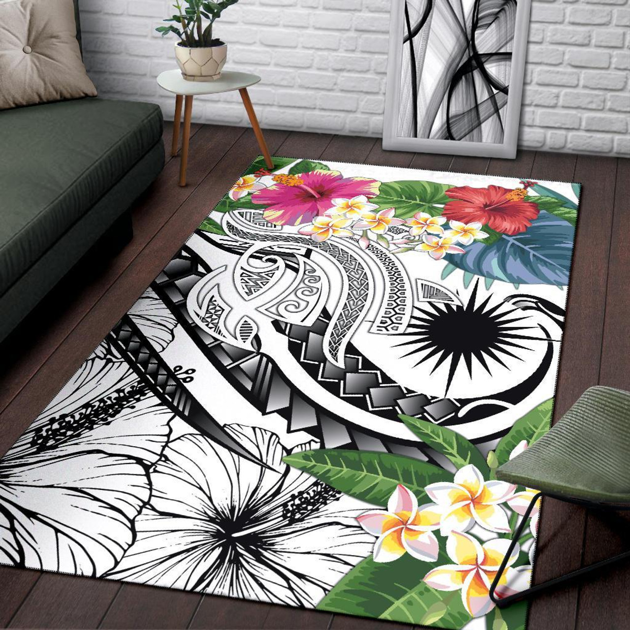 Marshall Islands Polynesian Area Rug - Summer Plumeria (White) Polynesian 3