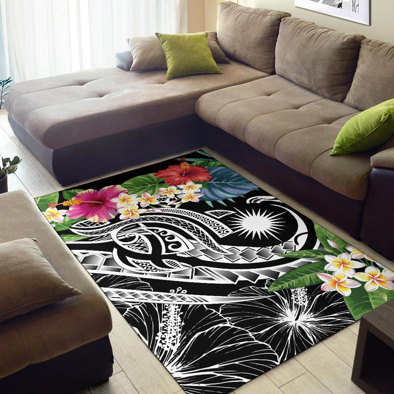 Marshall Islands Polynesian Area Rug - Summer Plumeria (Black) Polynesian 2