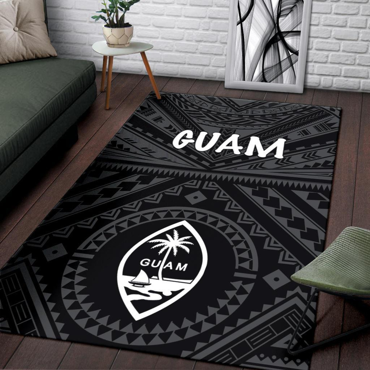 Guam Area Rug - Guam Seal With Polynesian Tattoo Style (Black) Polynesian 3