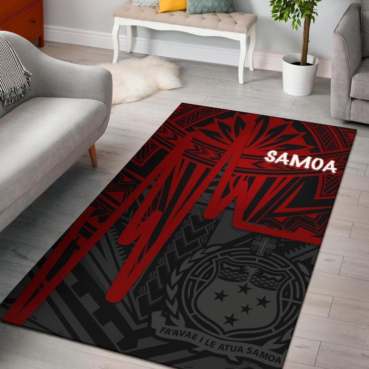 Samoa Area Rug - Samoa Seal With Polynesian Pattern In Heartbeat Style (Red) Polynesian 1