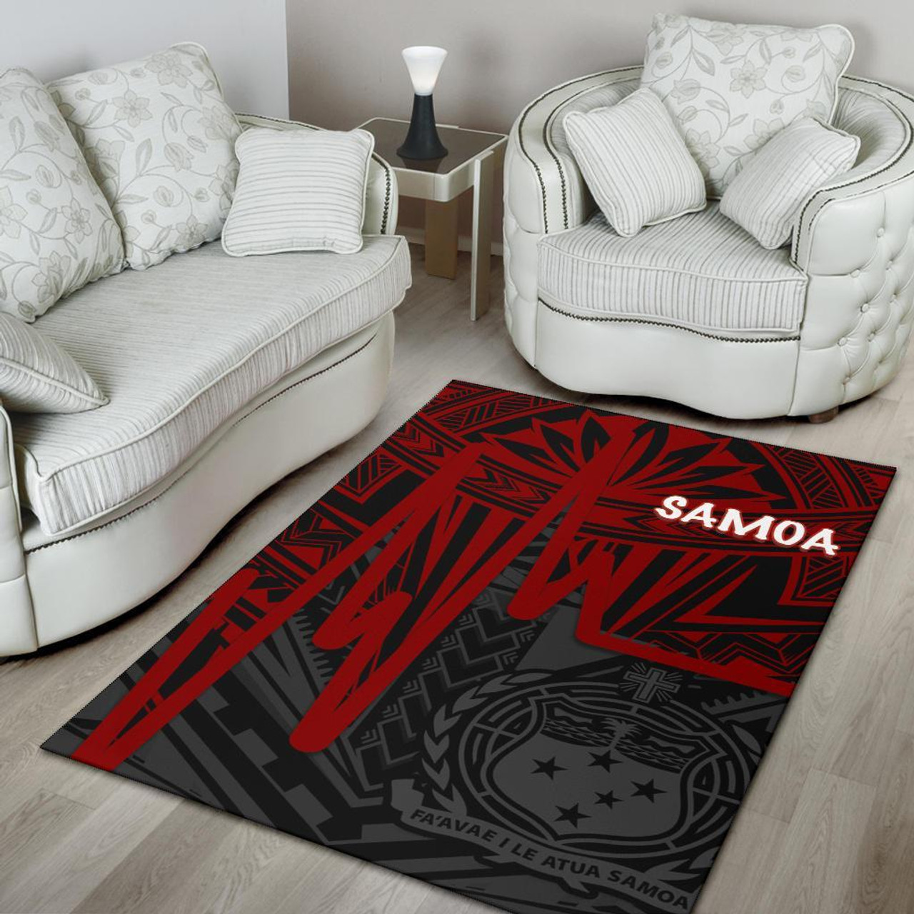 Samoa Area Rug - Samoa Seal With Polynesian Pattern In Heartbeat Style (Red) Polynesian 4