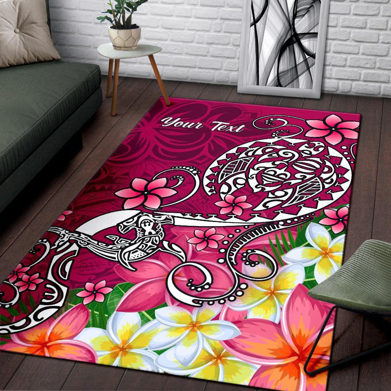 Samoa Custom Personalised Area Rug - Turtle Plumeria (Pink) Polynesian 3