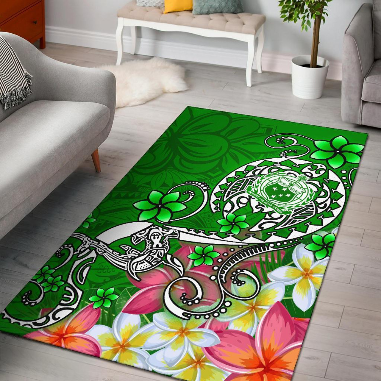 Samoa Area Rug - Turtle Plumeria (Green) Polynesian 1