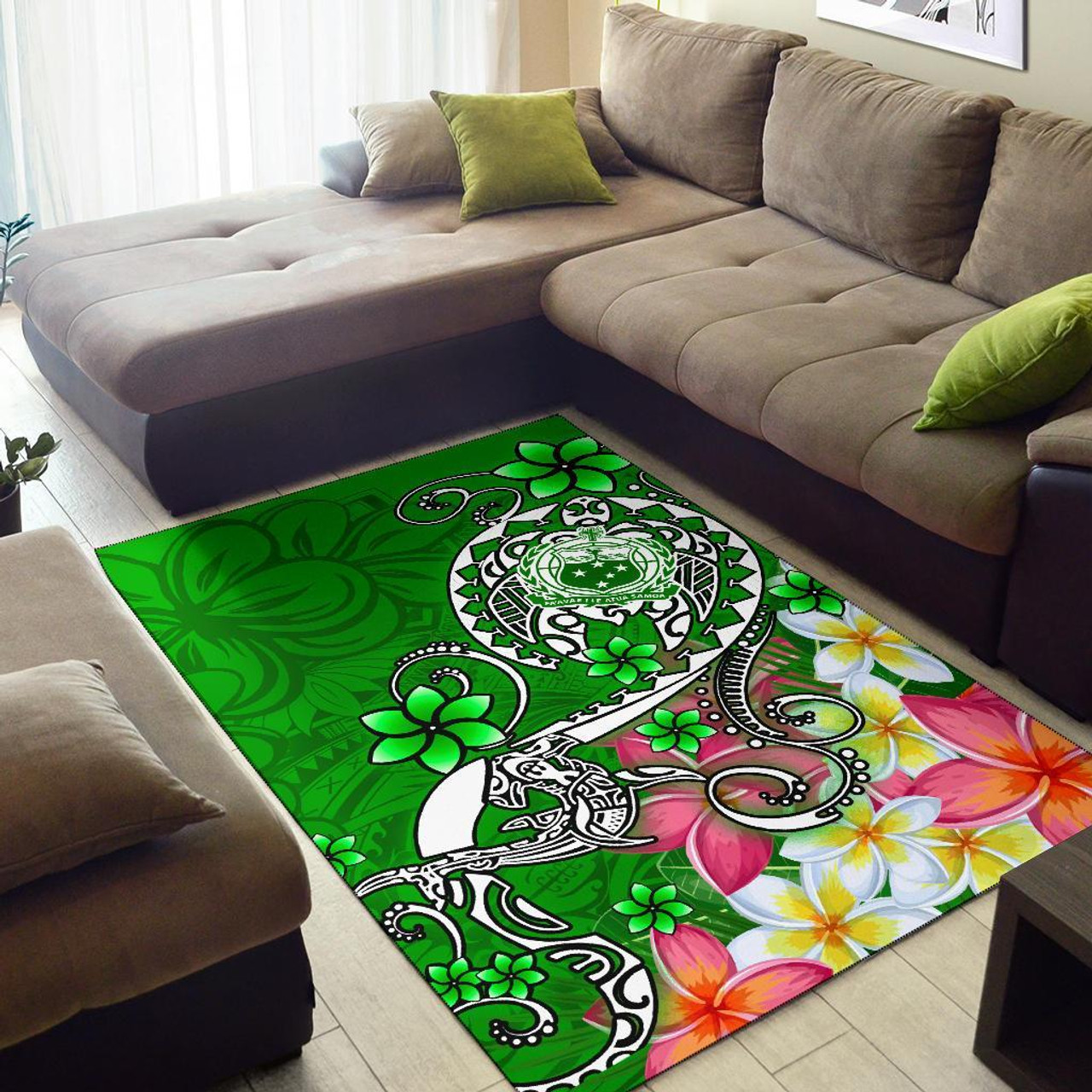 Samoa Area Rug - Turtle Plumeria (Green) Polynesian 2