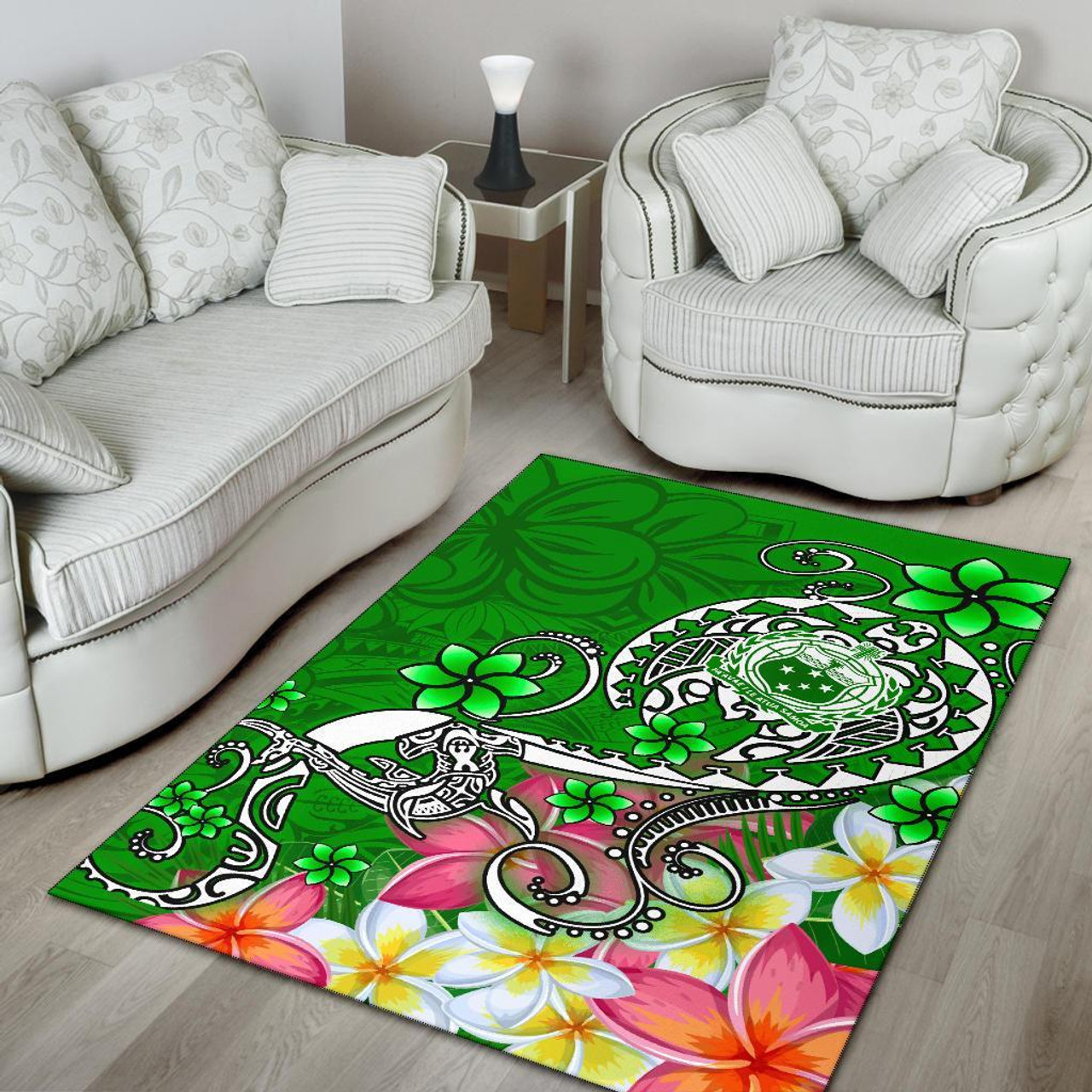 Samoa Area Rug - Turtle Plumeria (Green) Polynesian 4