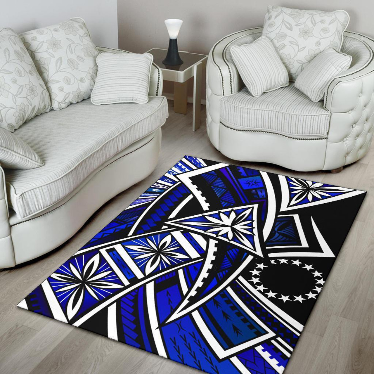 Cook Islands Area Rug - Tribal Flower Special Pattern Blue Color Polynesian 7