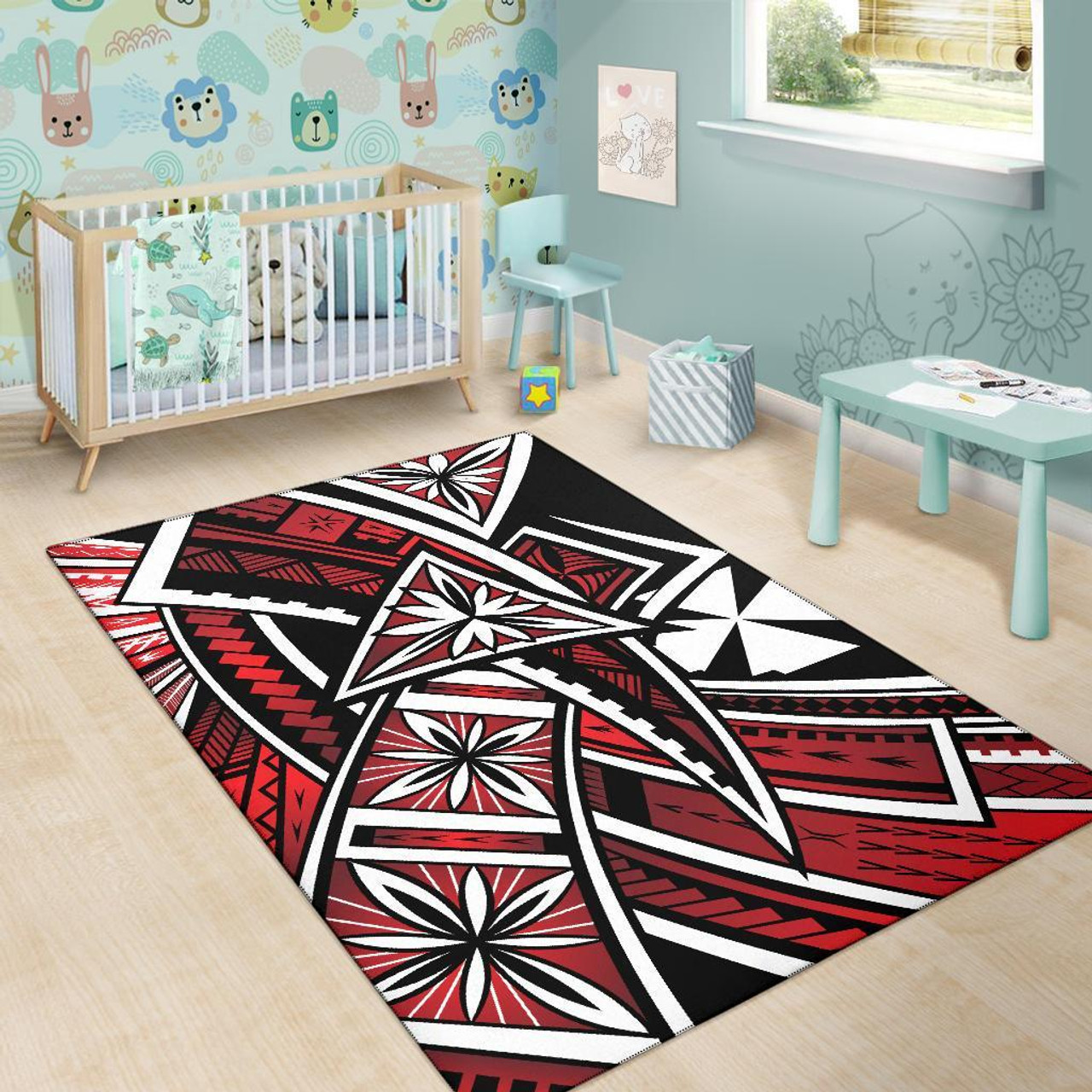 Wallis and Futuna Area Rug - Tribal Flower Special Pattern Red Color Polynesian 5