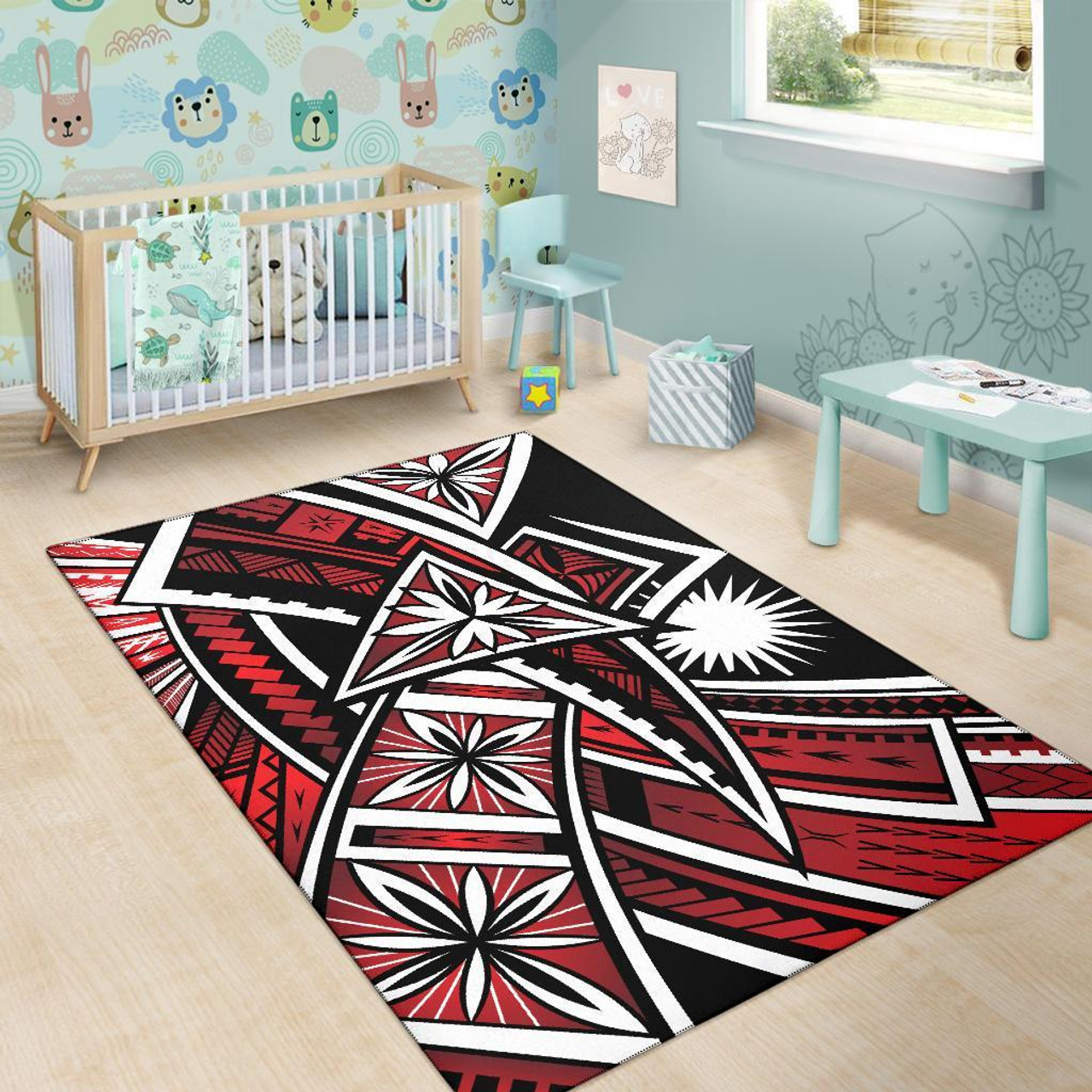 Marshall Island Area Rug - Tribal Flower Special Pattern Red Color Polynesian 4