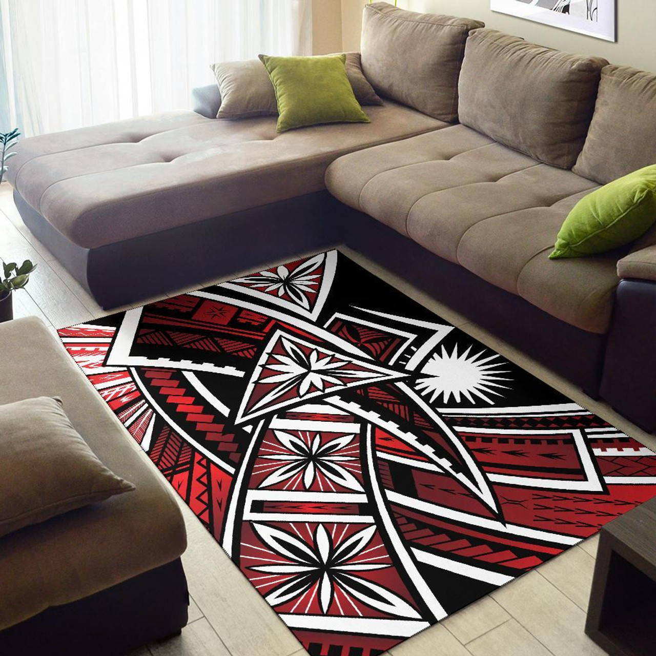 Marshall Island Area Rug - Tribal Flower Special Pattern Red Color Polynesian 7