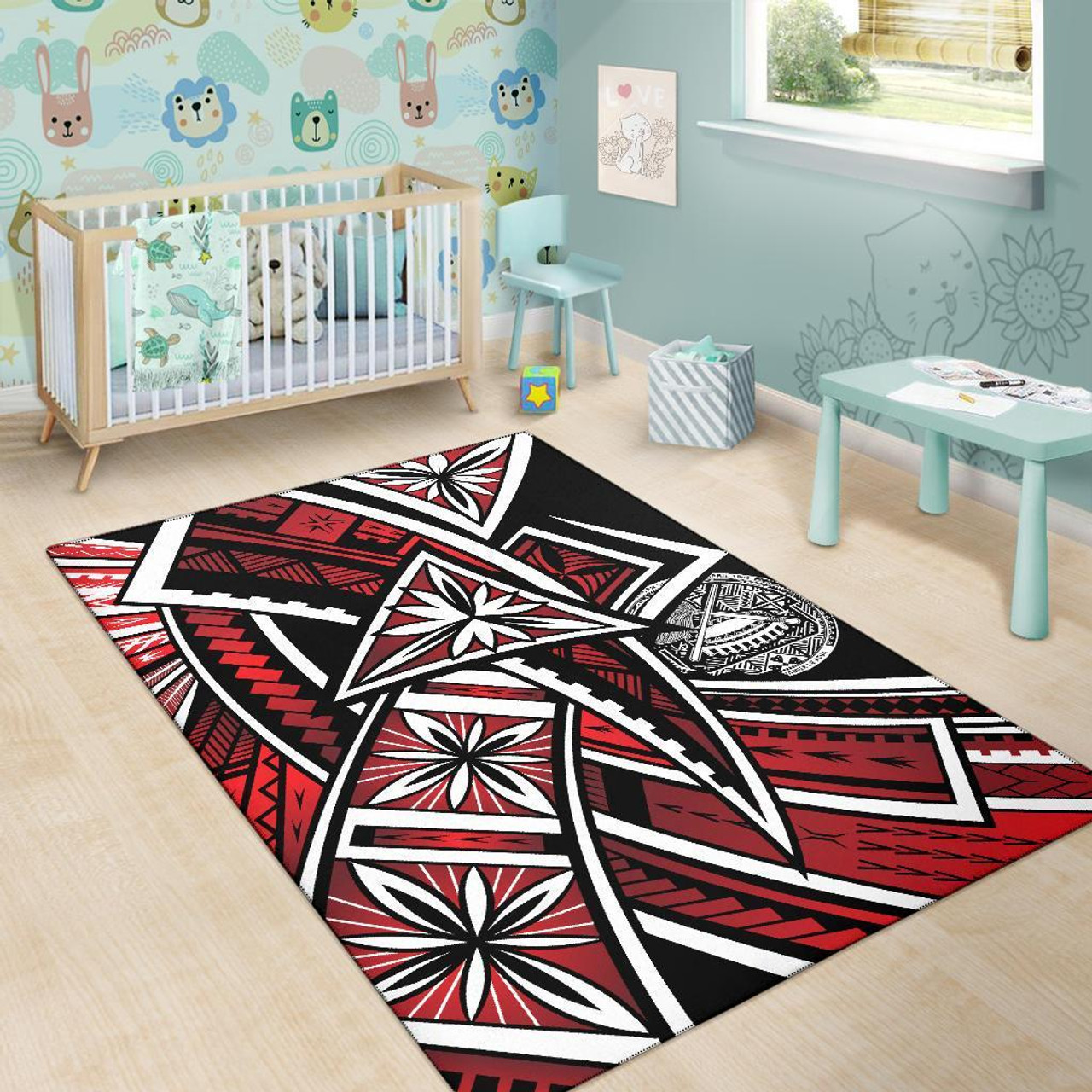 American Samoa Polynesian Area Rug - Tribal Flower Special Pattern Red Color Polynesian 4