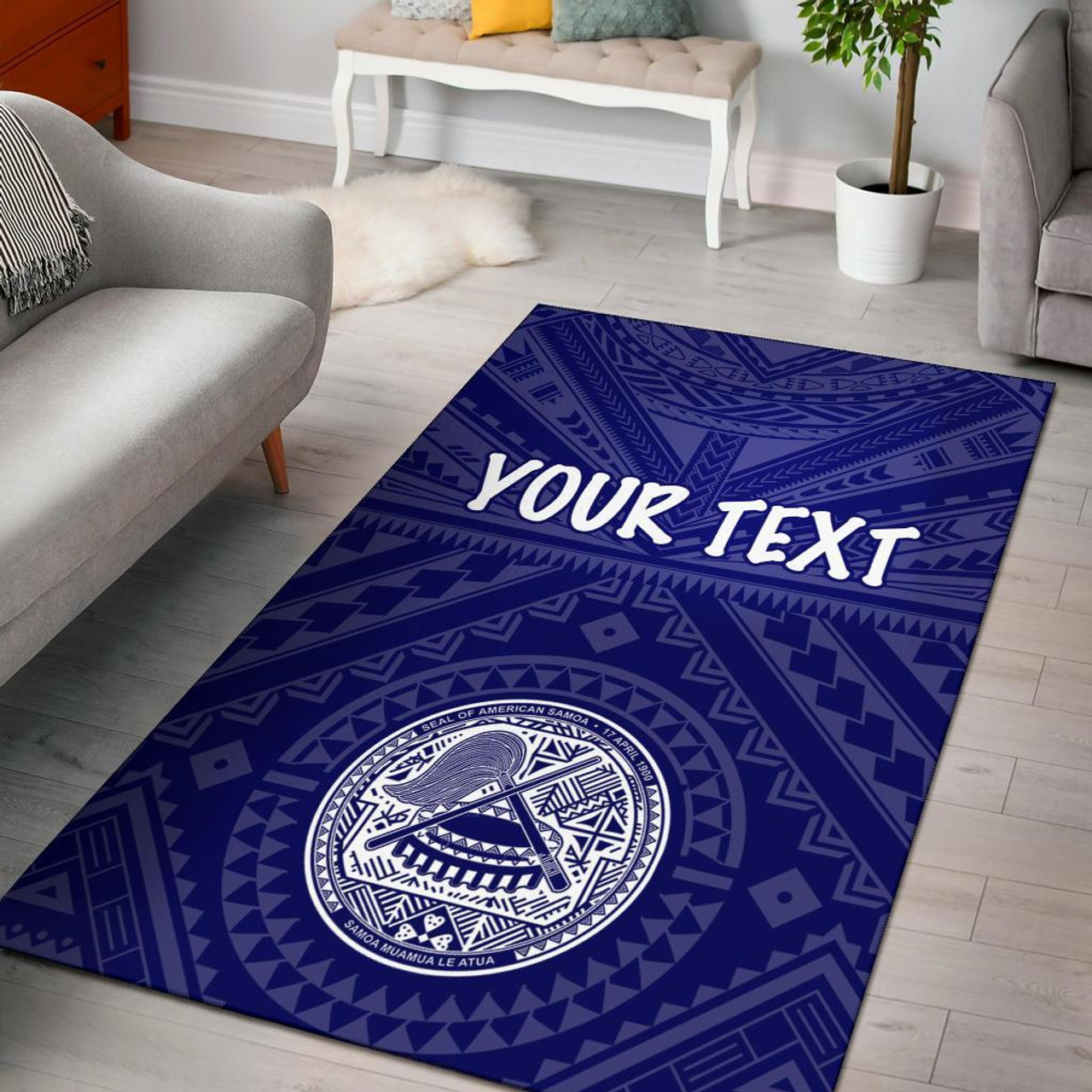 American Samoa Personalised Area Rug - Seal In Polynesian Tattoo Style ( Blue) -BN25 Polynesian 1