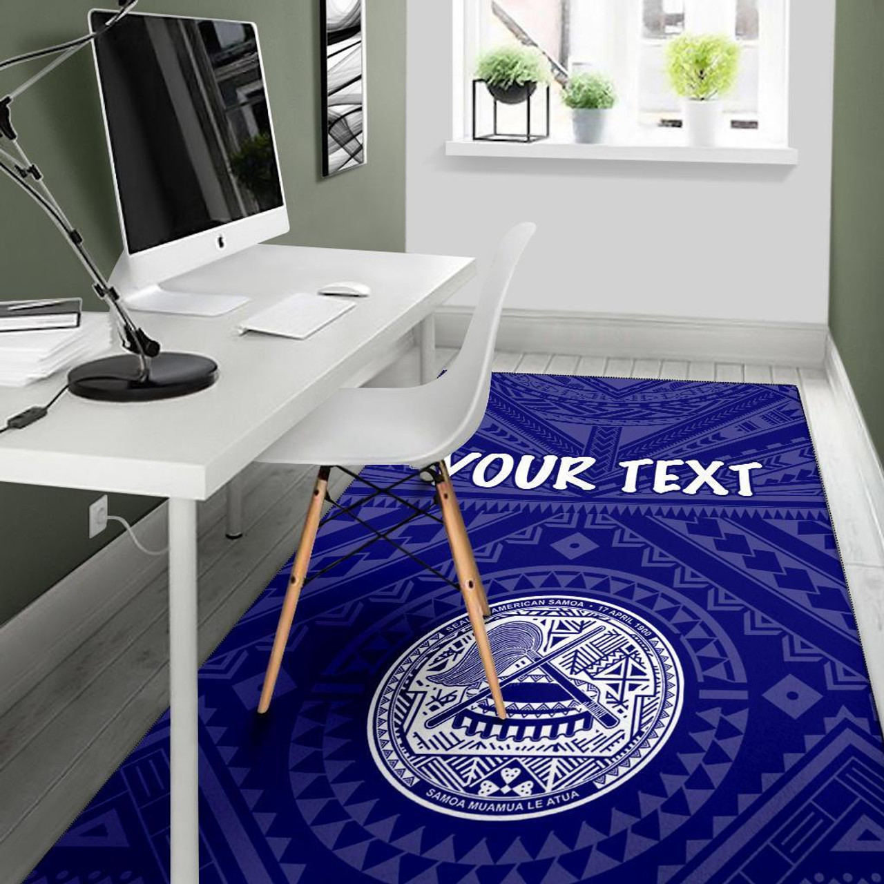 American Samoa Personalised Area Rug - Seal In Polynesian Tattoo Style ( Blue) -BN25 Polynesian 5