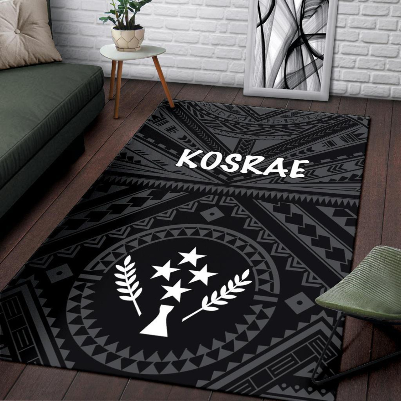 Kosrae Area Rug - Kosrae Flag In Polynesian Tattoo Style (Black) Polynesian 3