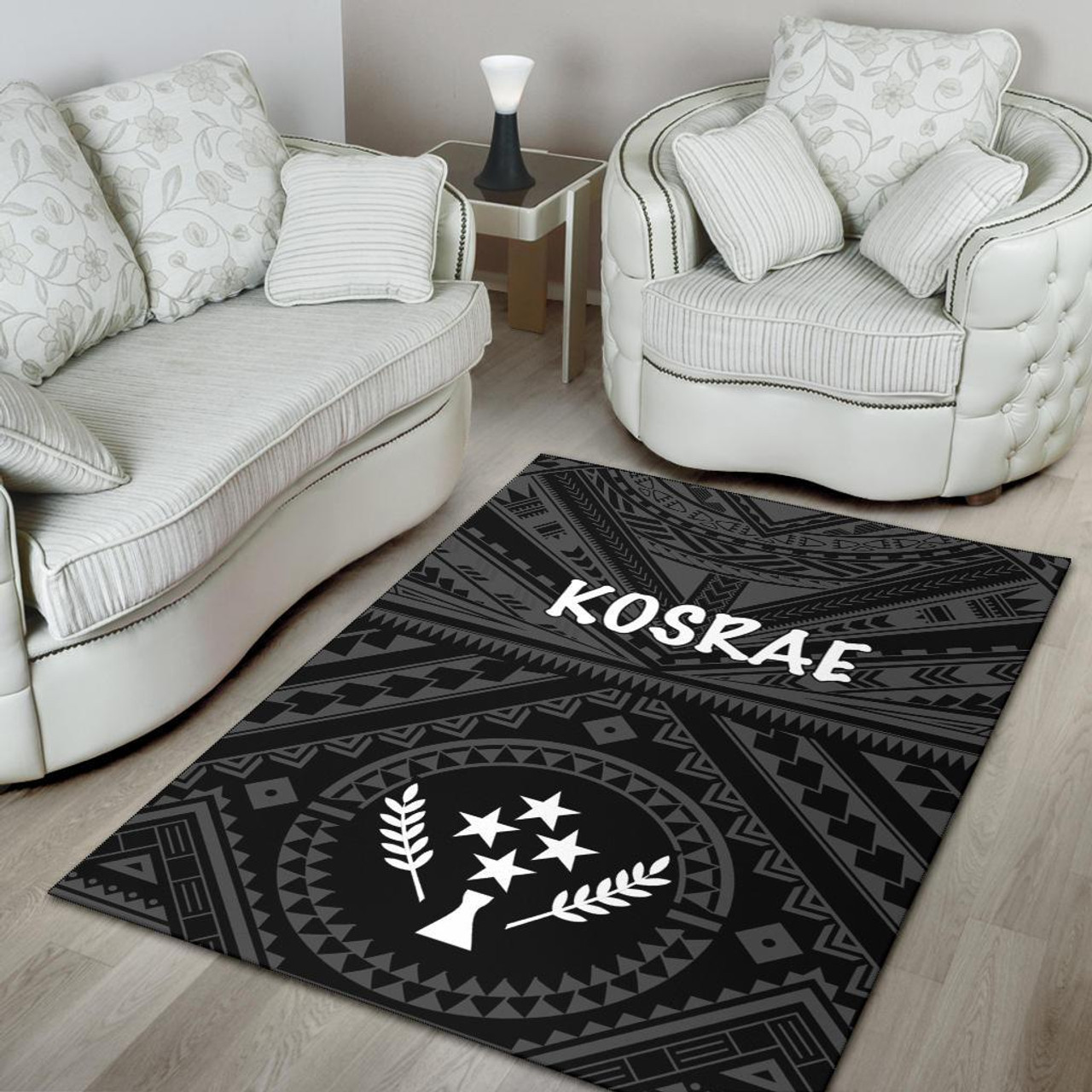 Kosrae Area Rug - Kosrae Flag In Polynesian Tattoo Style (Black) Polynesian 4