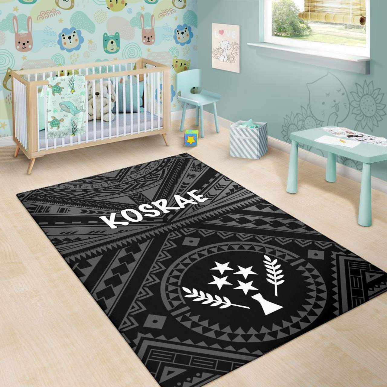 Kosrae Area Rug - Kosrae Flag In Polynesian Tattoo Style (Black) Polynesian 6