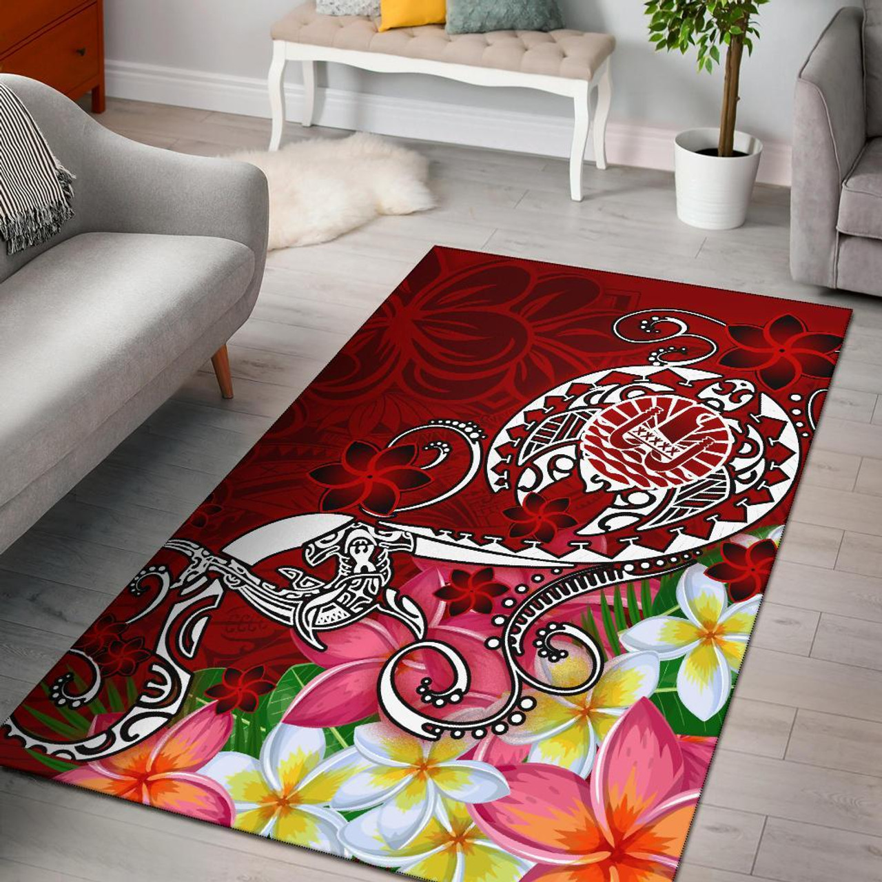 Tahiti Area Rug - Turtle Plumeria (Red) Polynesian 1