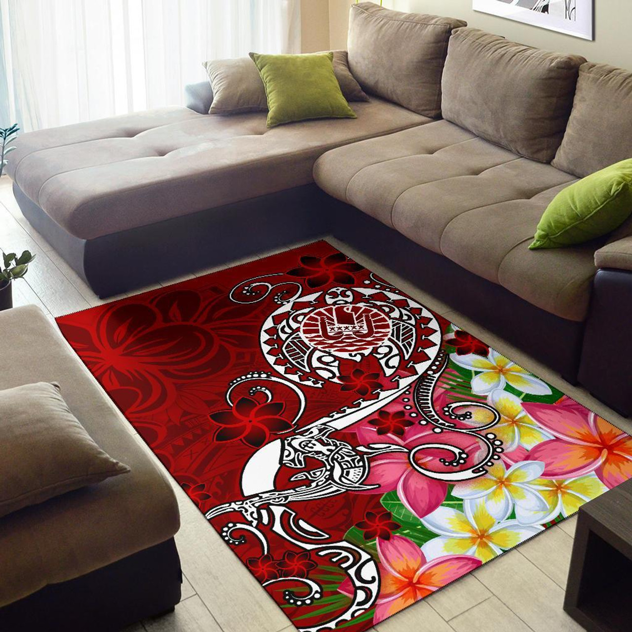 Tahiti Area Rug - Turtle Plumeria (Red) Polynesian 2