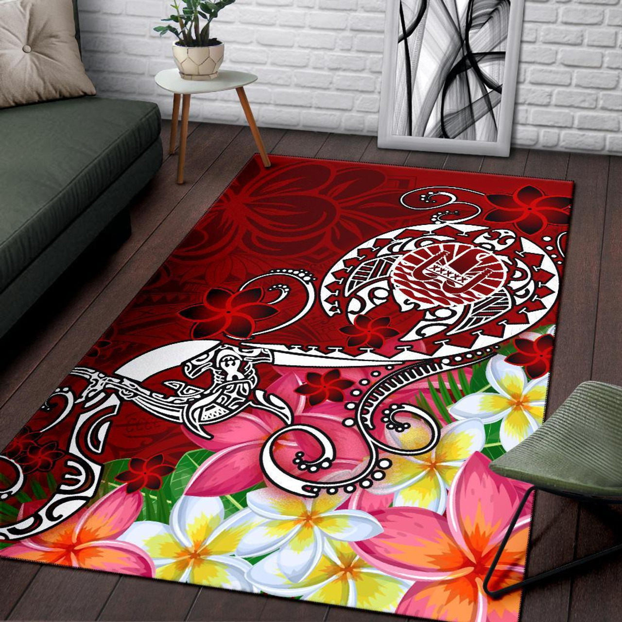 Tahiti Area Rug - Turtle Plumeria (Red) Polynesian 3