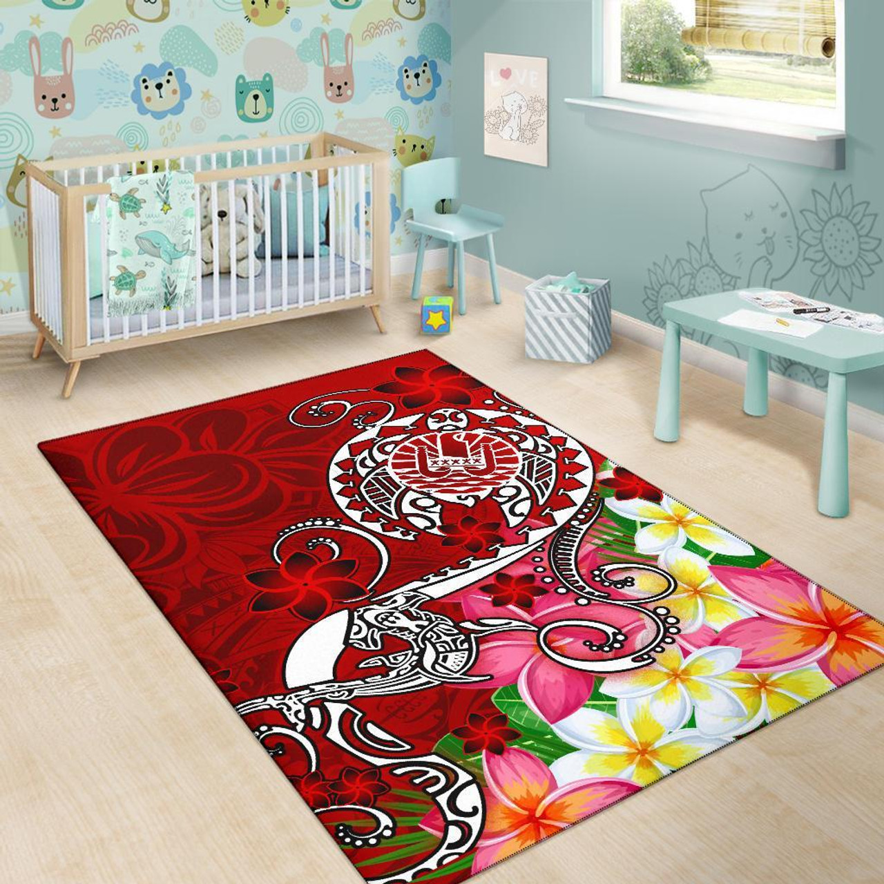 Tahiti Area Rug - Turtle Plumeria (Red) Polynesian 6