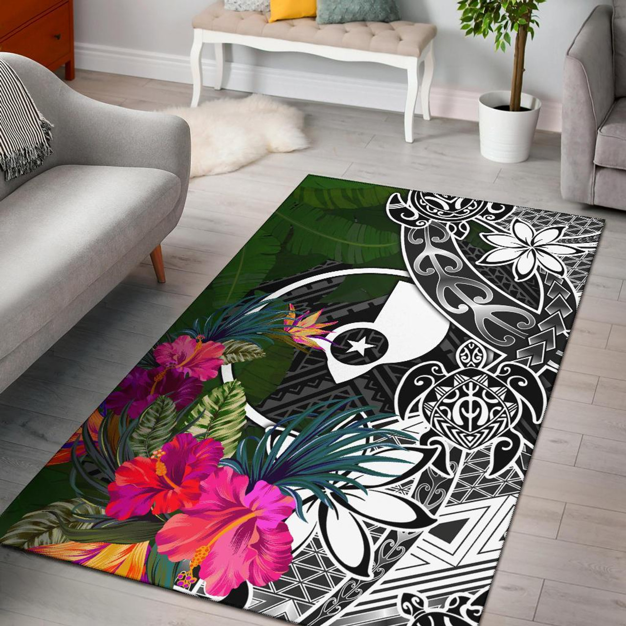 Yap Area Rug - Turtle Plumeria Banana Leaf Polynesian 1