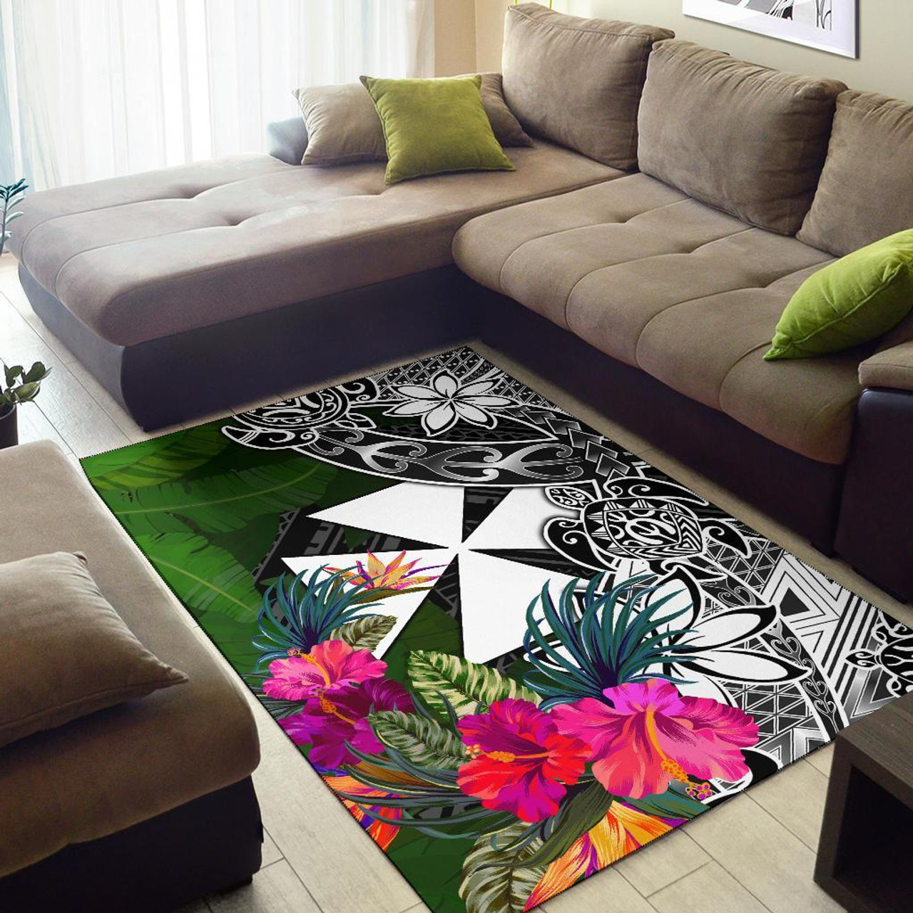 Wallis And Futuna Area Rug - Turtle Plumeria Banana Leaf Polynesian 2