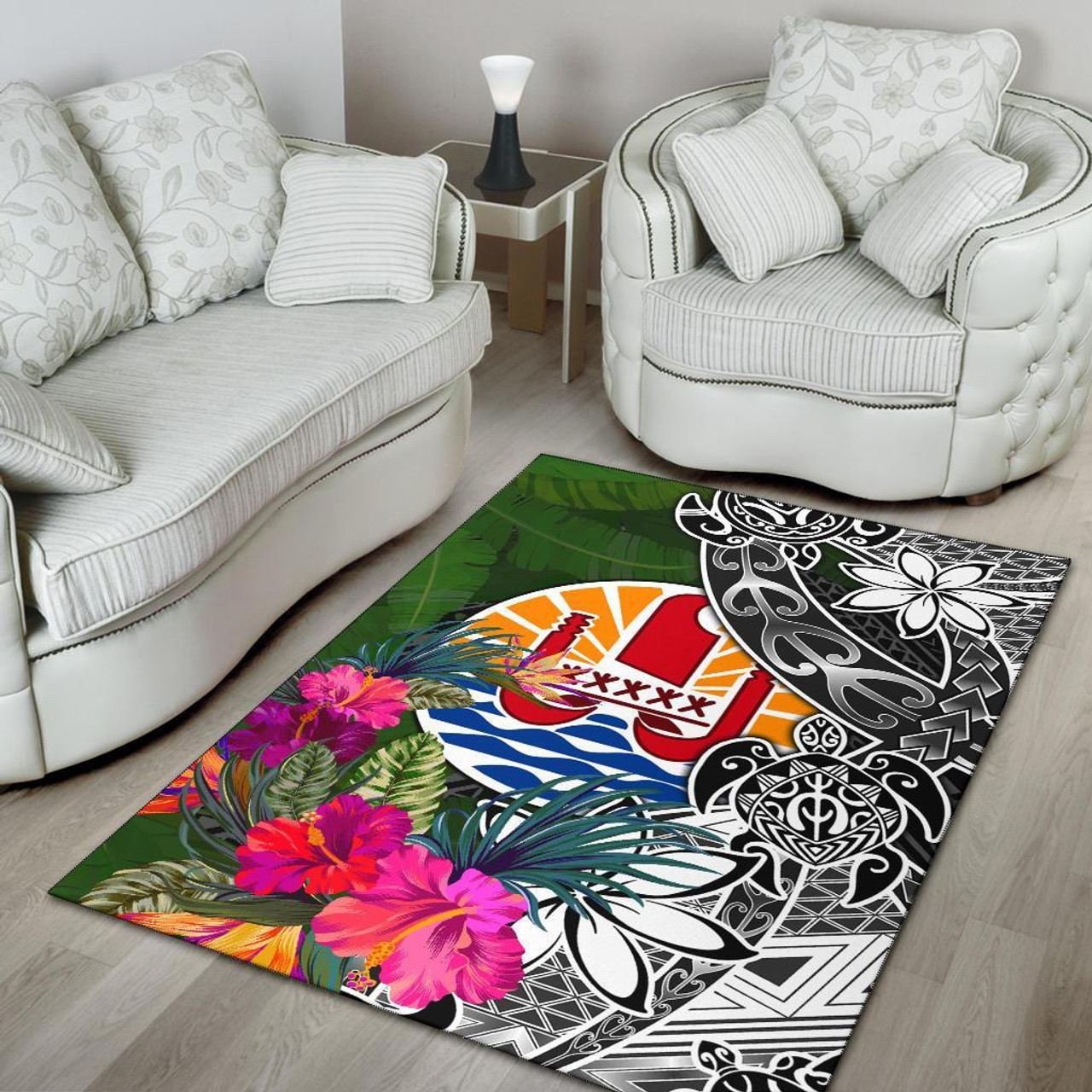 Tahiti Area Rug - Turtle Plumeria Banana Leaf Polynesian 4