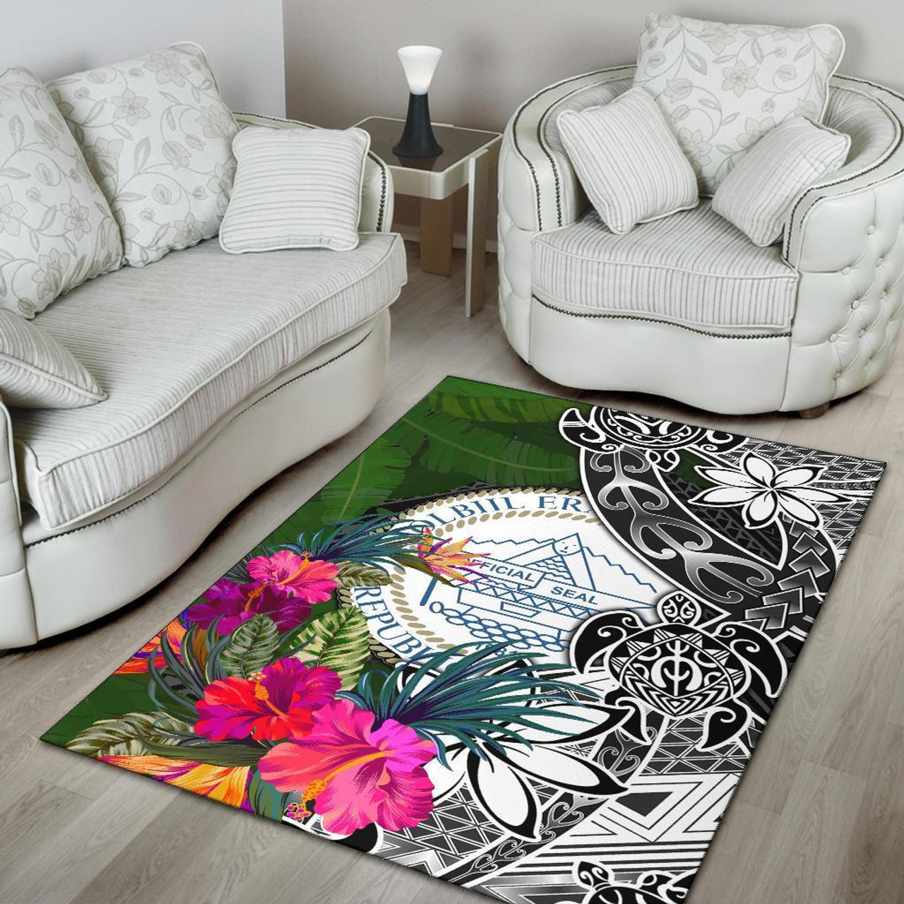 Palau Area Rug - Turtle Plumeria Banana Leaf Crest Polynesian 4